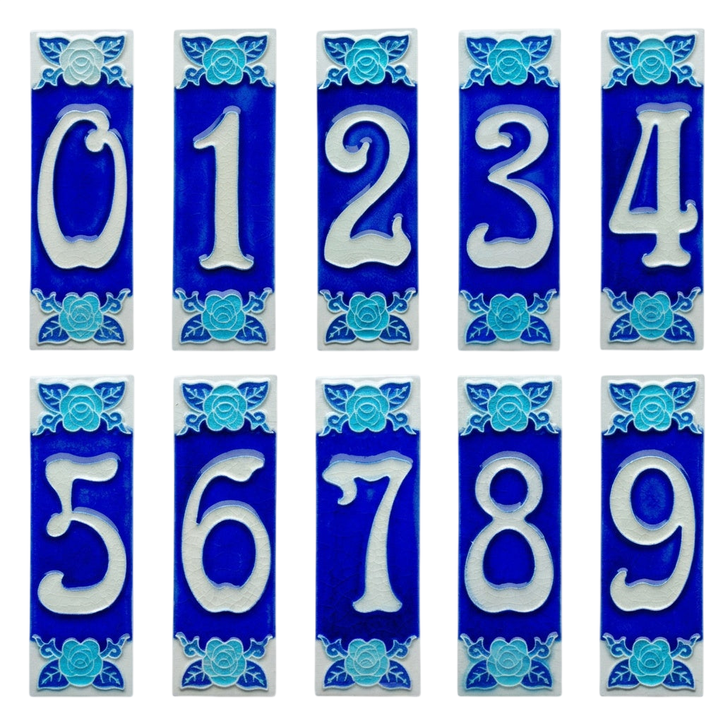 Sapphire Rose Ceramic House Number Tile Plaque & Frame – 4.7cm x 15cm (1.85" x 5.91")