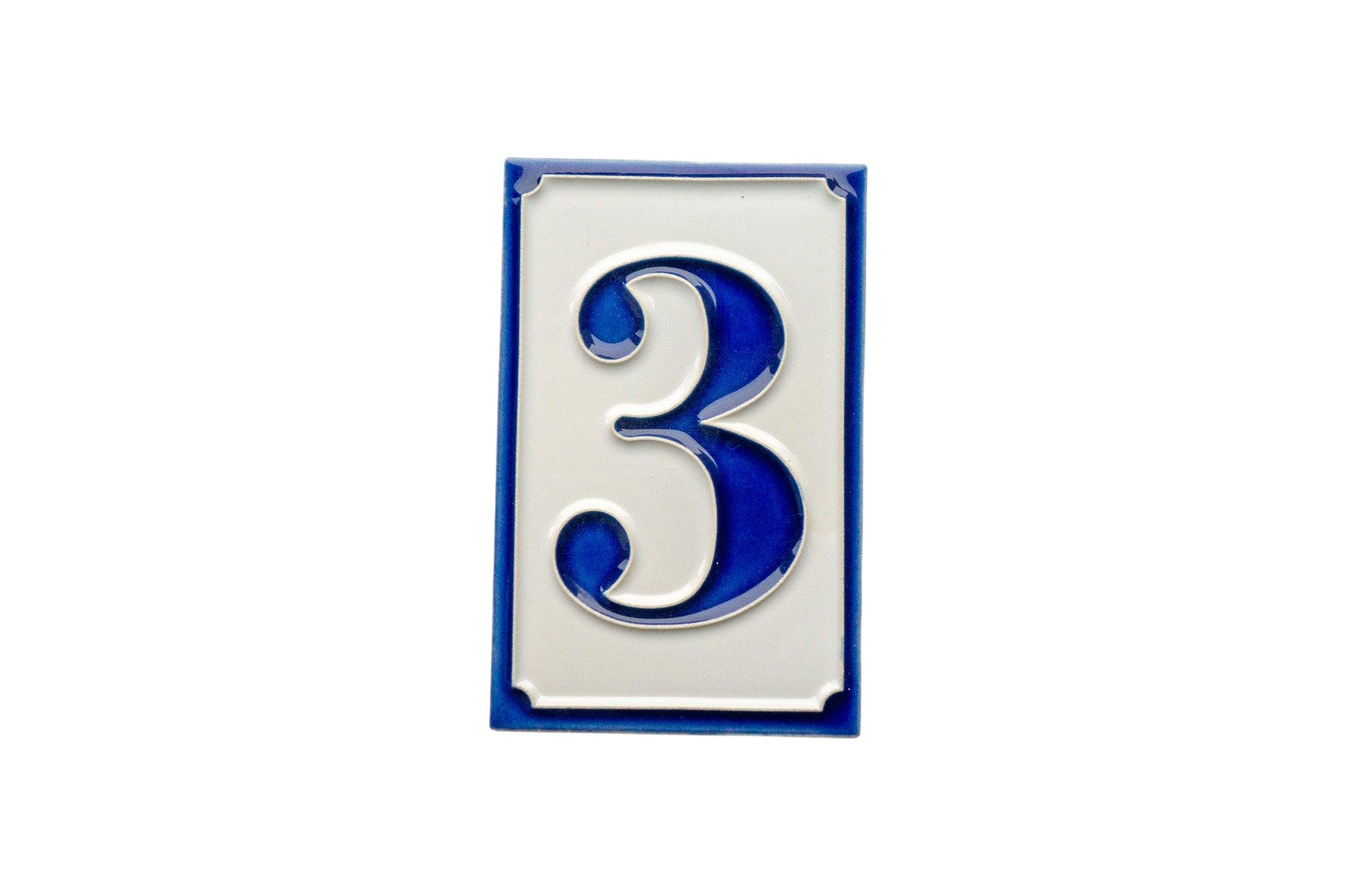 Simplici Bleu | Numéro de porte en céramique avec cadre – 7 cm x 11 cm (2,76 po x 4,33 po)