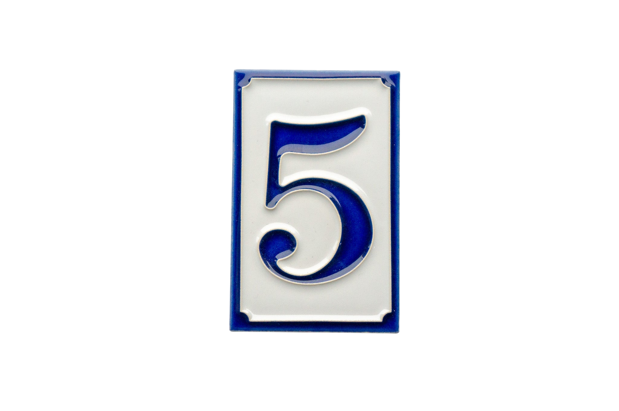 Simplici Bleu | Numéro de porte en céramique avec cadre – 7 cm x 11 cm (2,76 po x 4,33 po)