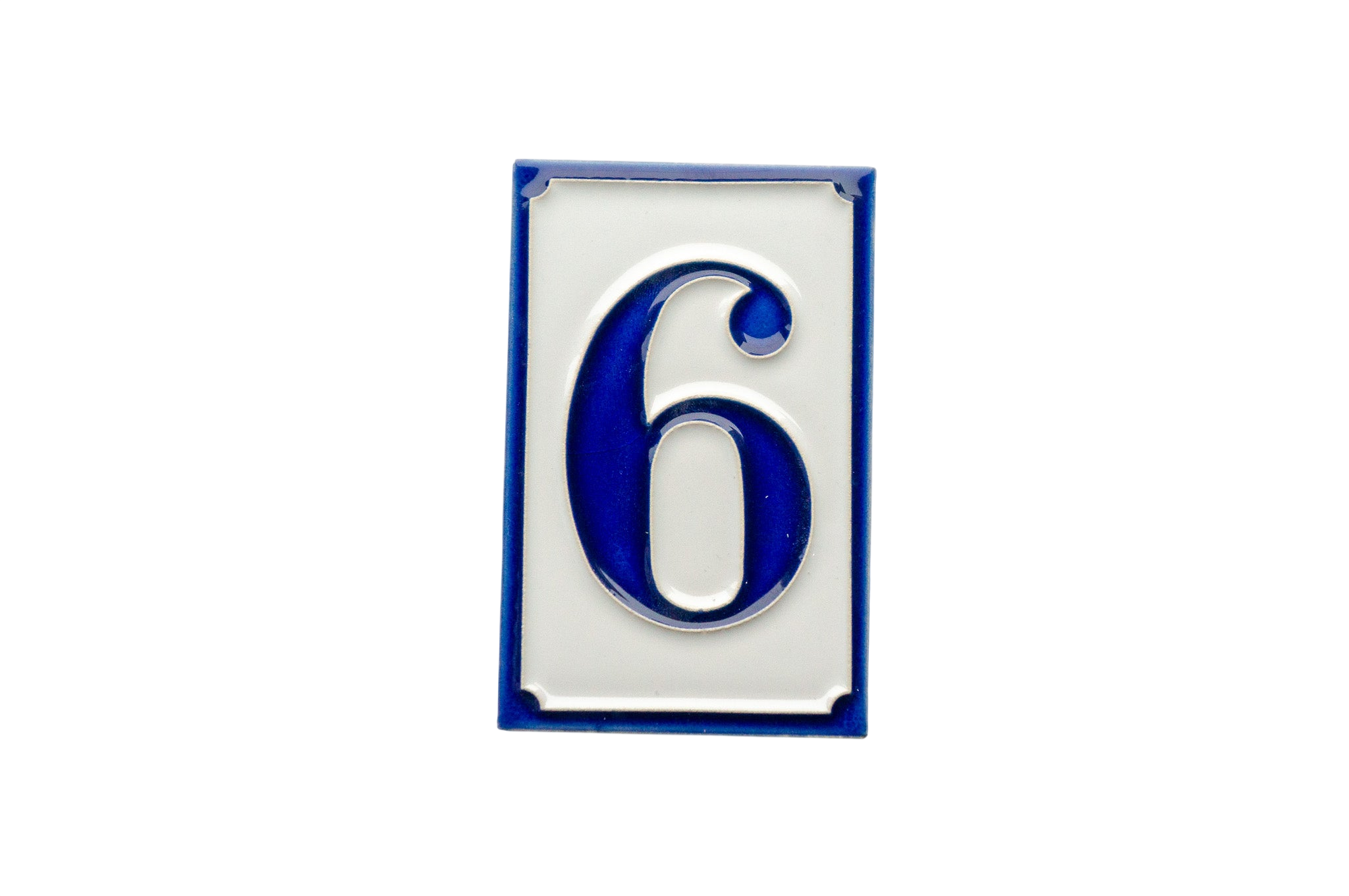 Simplici Bleu | Numéro de porte en céramique avec cadre – 7 cm x 11 cm (2,76 po x 4,33 po)