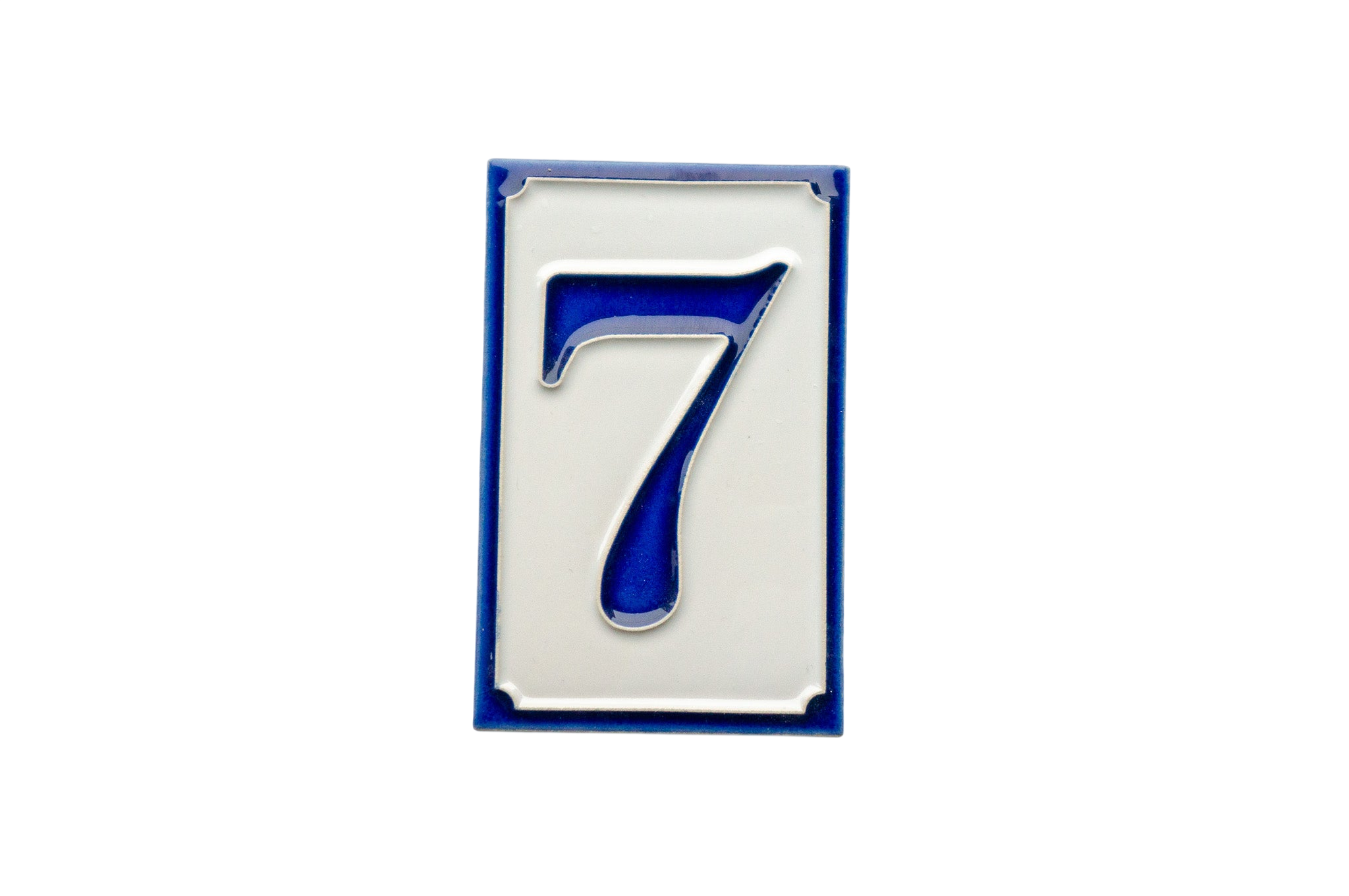 Simplici Bleu | Numéro de porte en céramique avec cadre – 7 cm x 11 cm (2,76 po x 4,33 po)