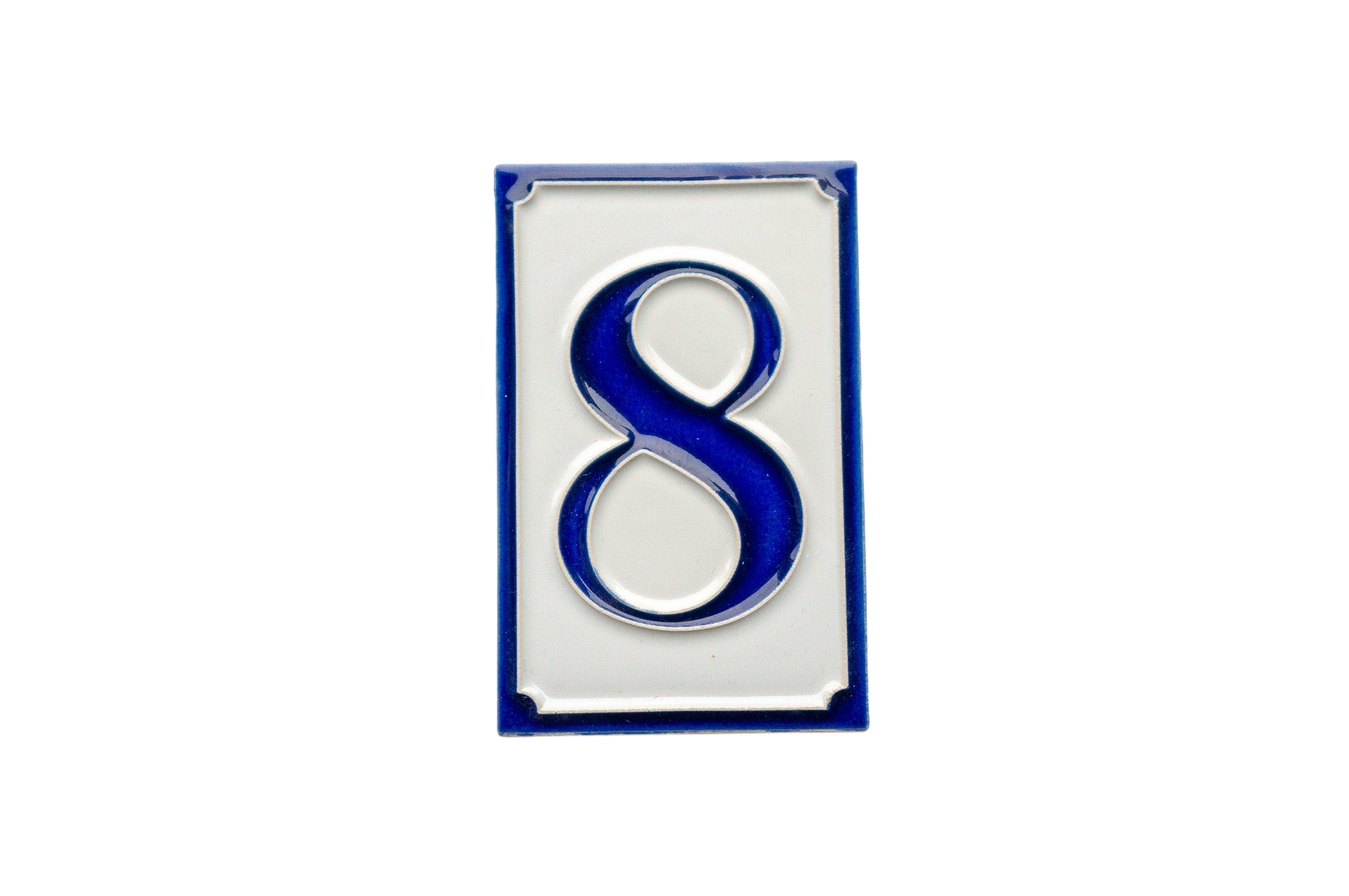 Simplici Bleu | Numéro de porte en céramique avec cadre – 7 cm x 11 cm (2,76 po x 4,33 po)