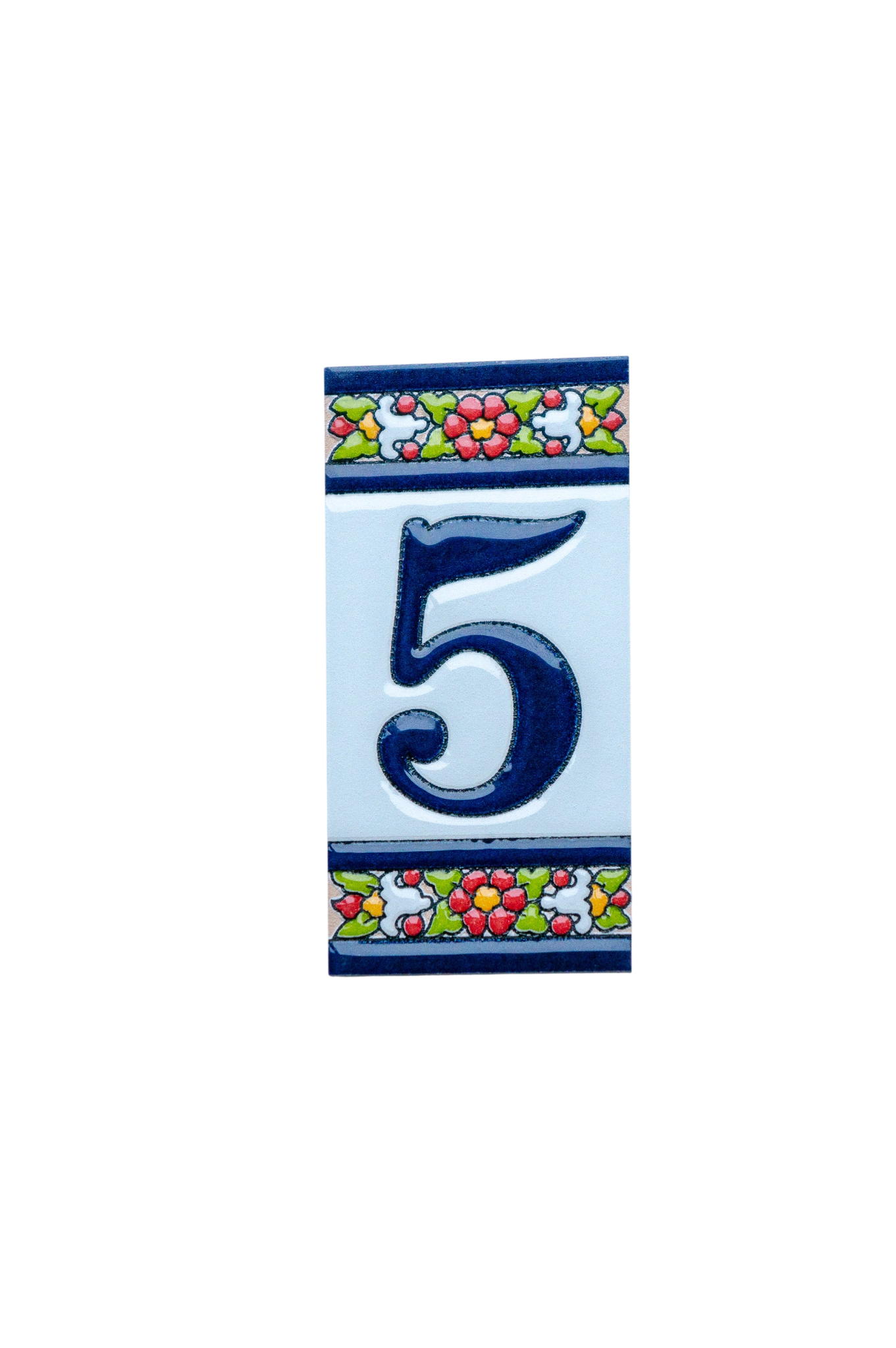 Large Floral | Ceramic Door Number Tile & Frame – 5.5cm x 11cm (2.17" x 4.33")
