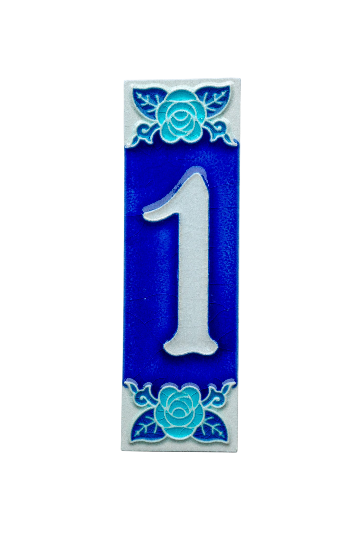 Sapphire Rose | Numéro de porte en céramique avec cadre – 4,7 cm x 15 cm (1,85 po x 5,91 po)