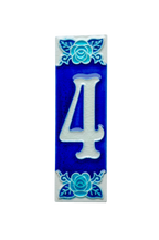 Sapphire Rose | Numéro de porte en céramique avec cadre – 4,7 cm x 15 cm (1,85 po x 5,91 po)