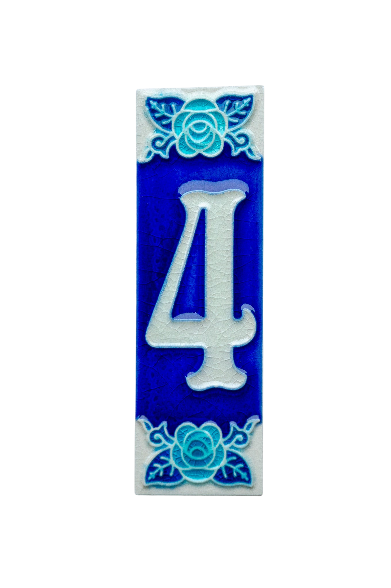 Sapphire Rose | Numéro de porte en céramique avec cadre – 4,7 cm x 15 cm (1,85 po x 5,91 po)