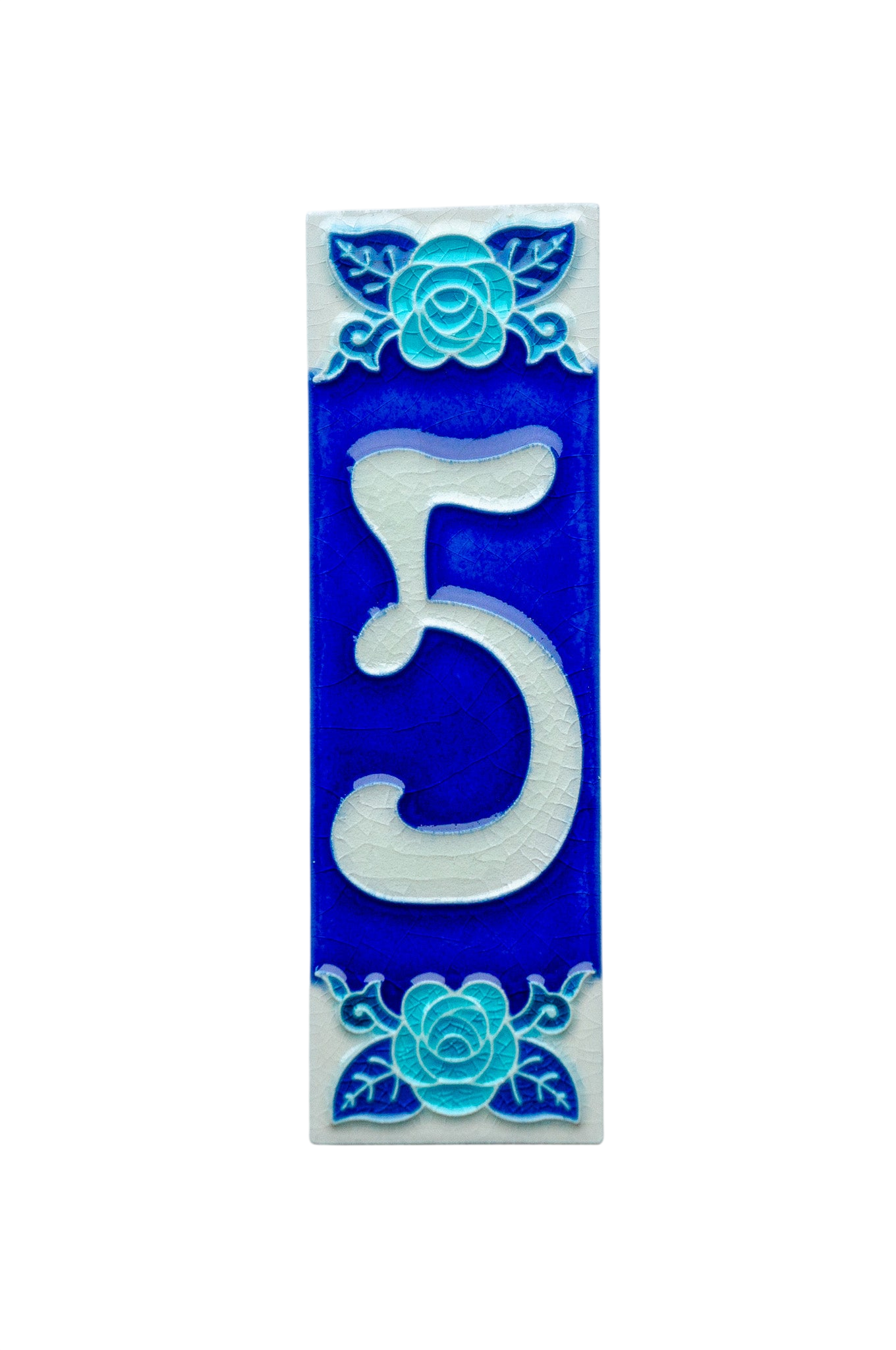 Sapphire Rose | Numéro de porte en céramique avec cadre – 4,7 cm x 15 cm (1,85 po x 5,91 po)