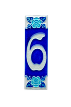 Sapphire Rose | Numéro de porte en céramique avec cadre – 4,7 cm x 15 cm (1,85 po x 5,91 po)