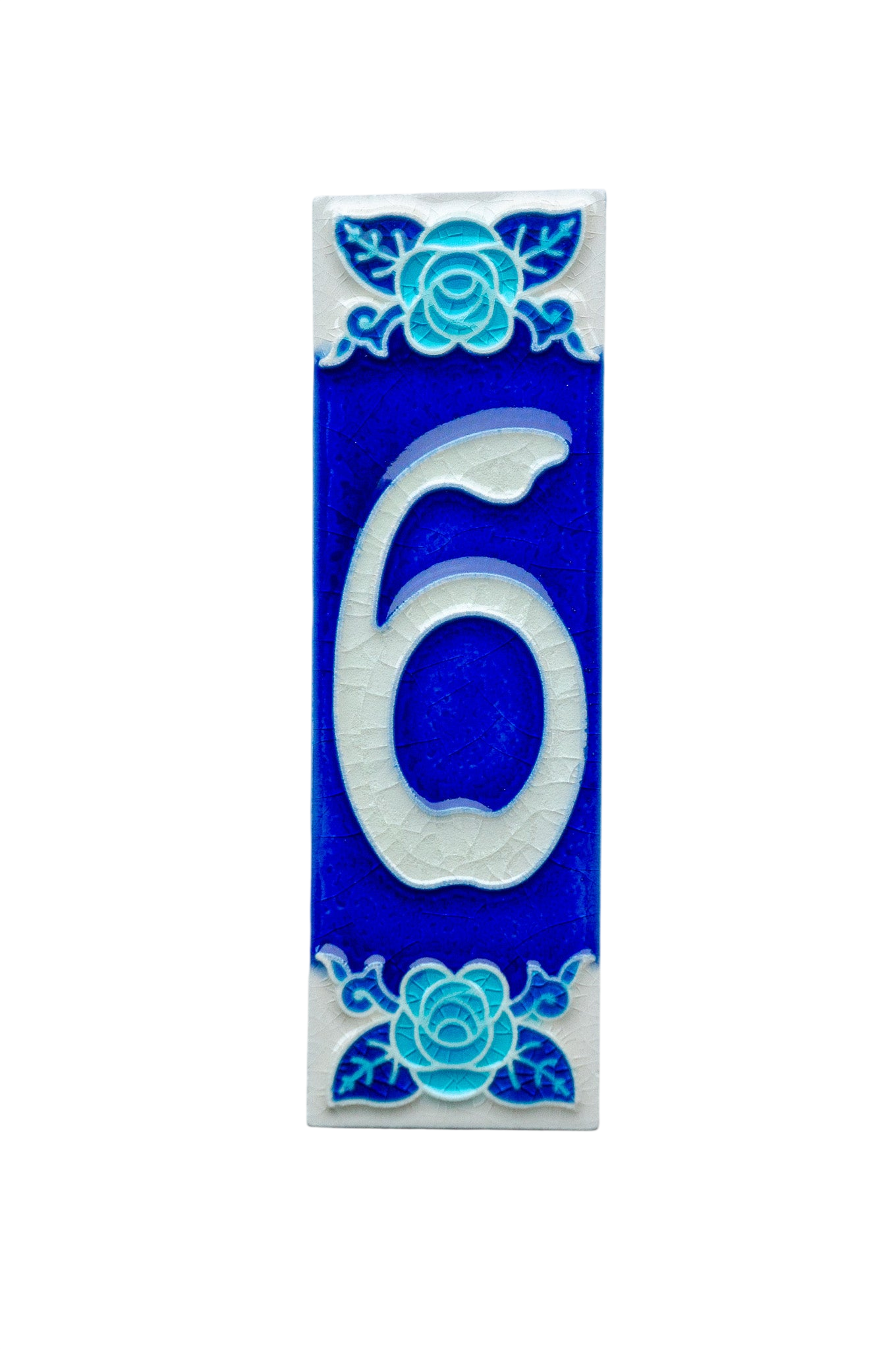 Sapphire Rose | Numéro de porte en céramique avec cadre – 4,7 cm x 15 cm (1,85 po x 5,91 po)