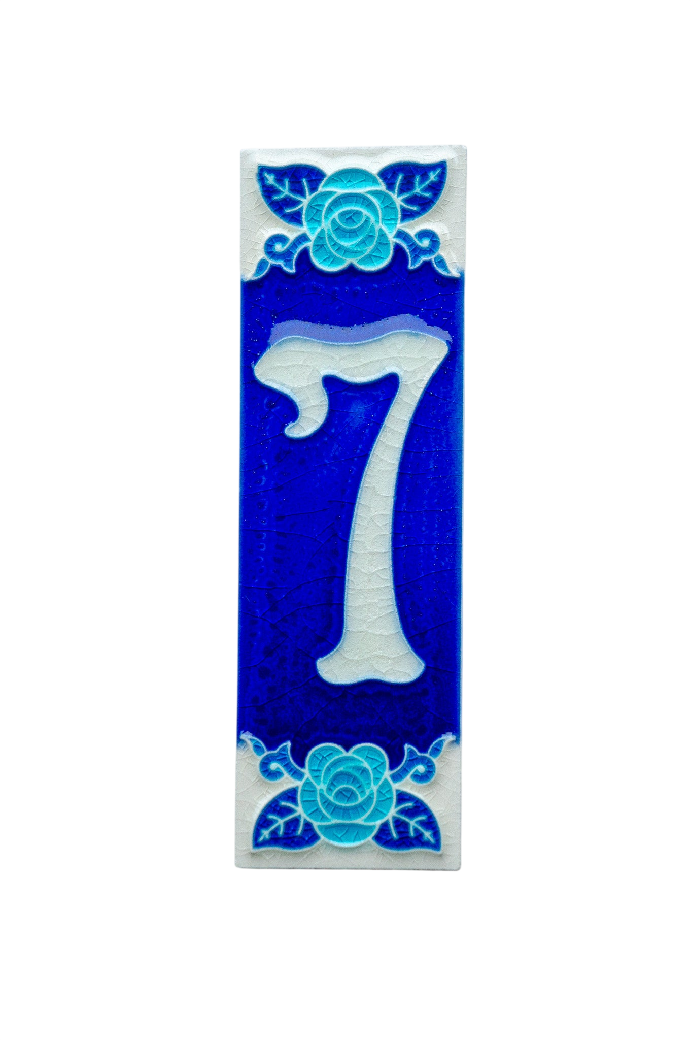 Sapphire Rose | Numéro de porte en céramique avec cadre – 4,7 cm x 15 cm (1,85 po x 5,91 po)