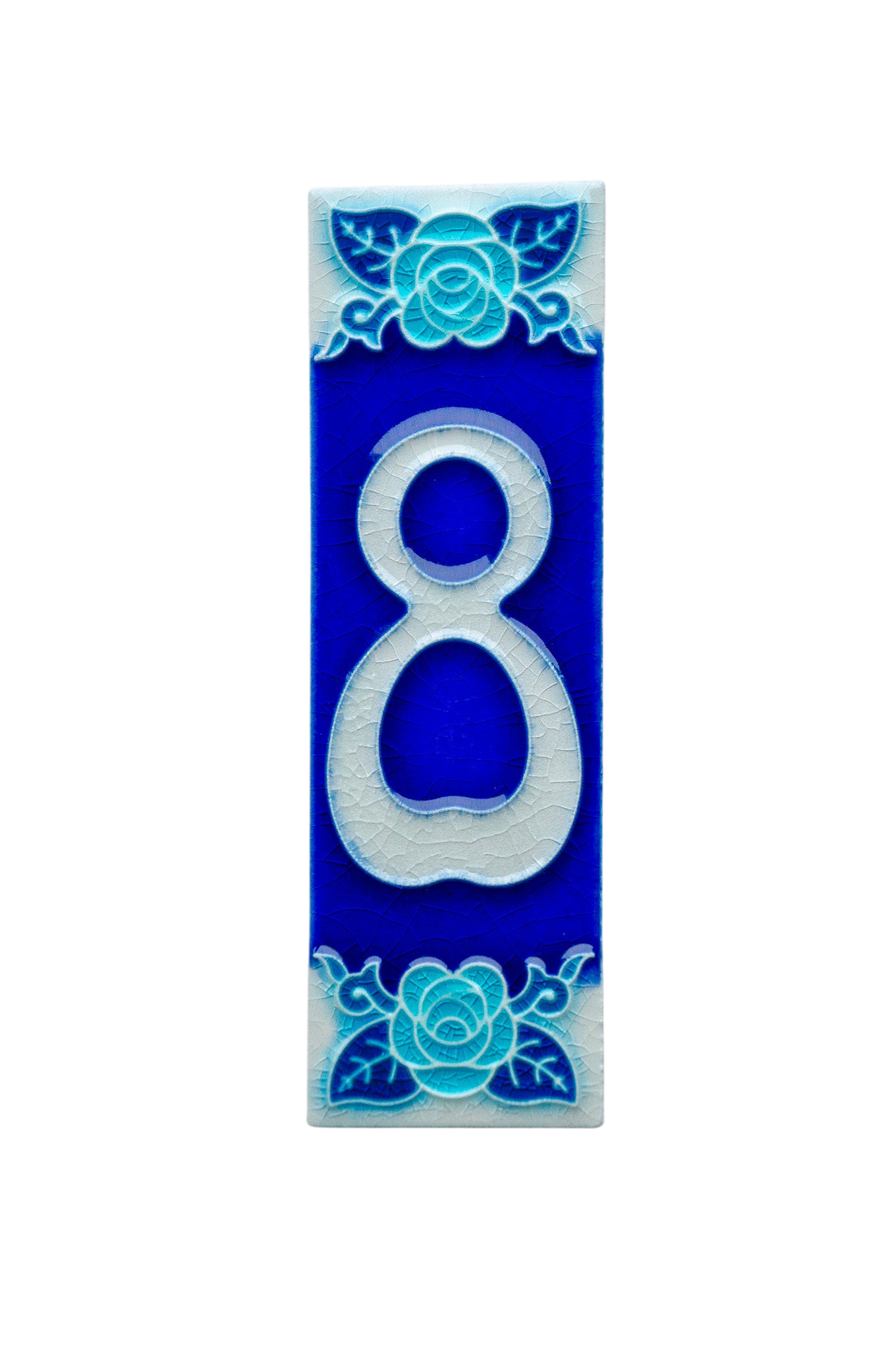 Sapphire Rose | Numéro de porte en céramique avec cadre – 4,7 cm x 15 cm (1,85 po x 5,91 po)