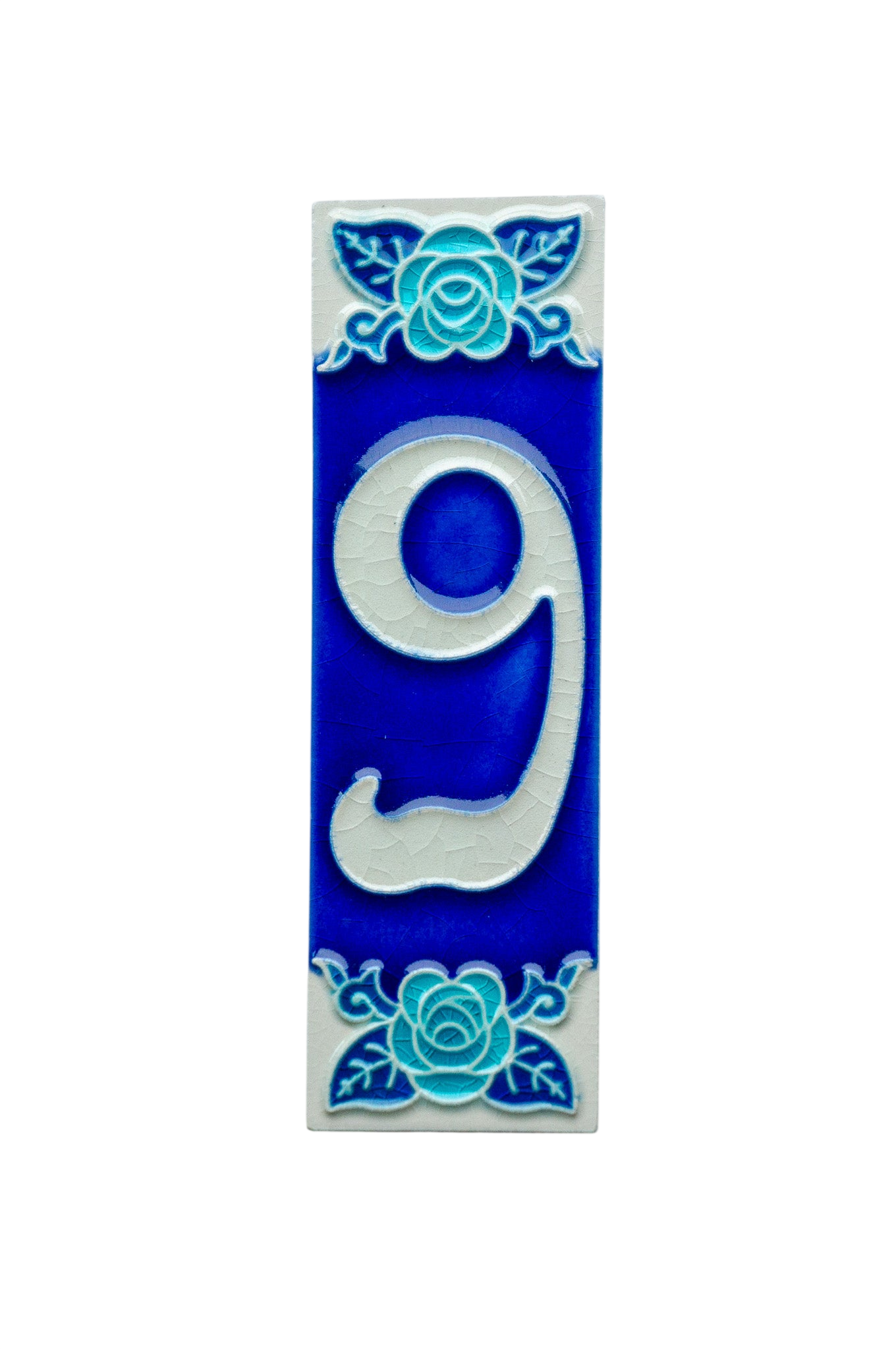 Sapphire Rose | Numéro de porte en céramique avec cadre – 4,7 cm x 15 cm (1,85 po x 5,91 po)