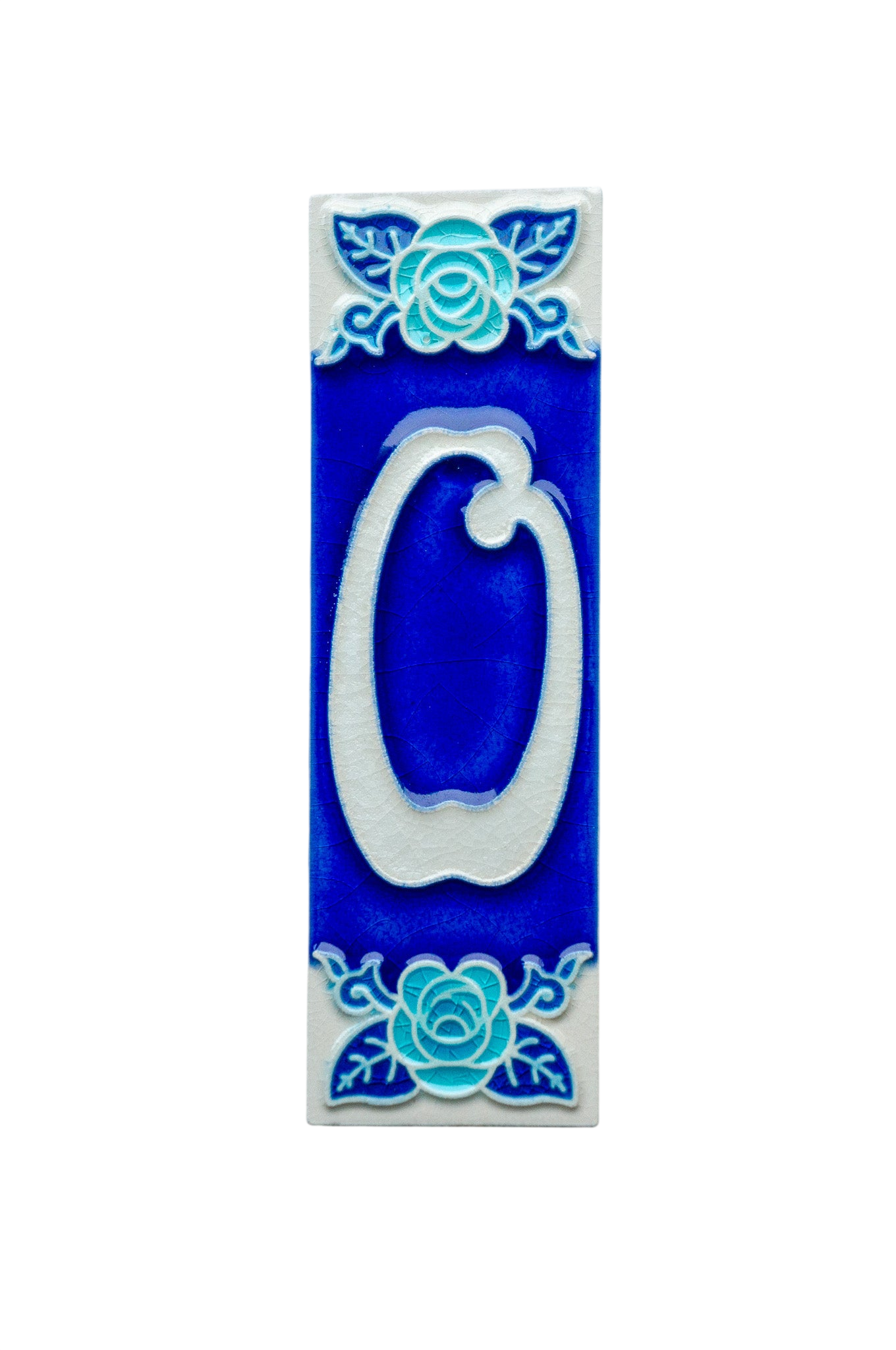 Sapphire Rose | Numéro de porte en céramique avec cadre – 4,7 cm x 15 cm (1,85 po x 5,91 po)