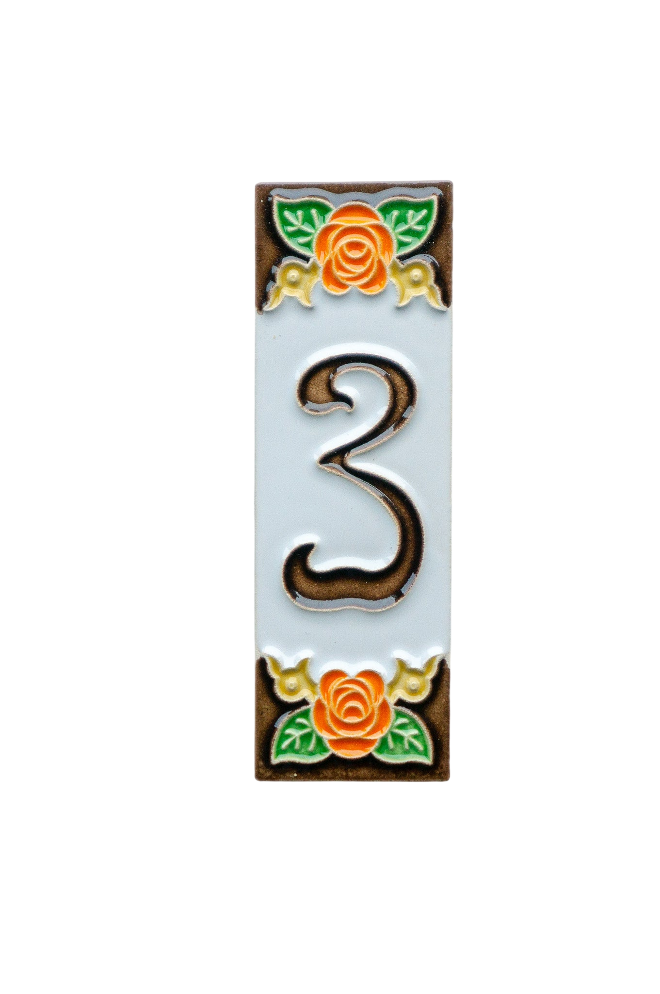 Valencia Rose | Numéro de porte en céramique avec cadre – 4,7 cm x 15 cm (1,85 po x 5,91 po)