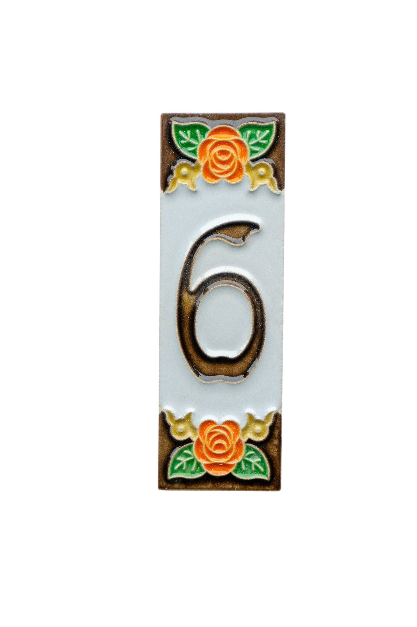 Valencia Rose | Numéro de porte en céramique avec cadre – 4,7 cm x 15 cm (1,85 po x 5,91 po)