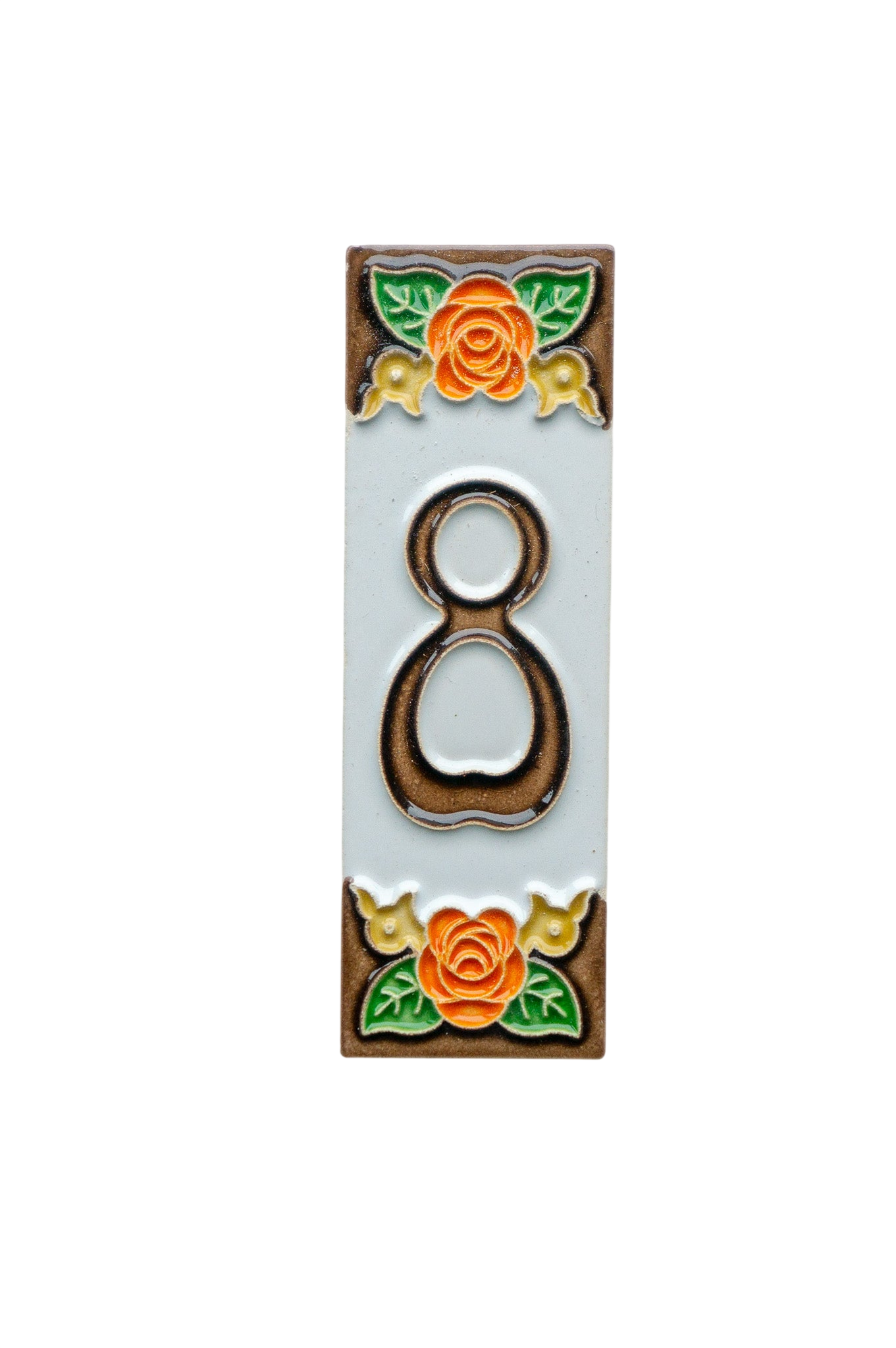 Valencia Rose | Numéro de porte en céramique avec cadre – 4,7 cm x 15 cm (1,85 po x 5,91 po)