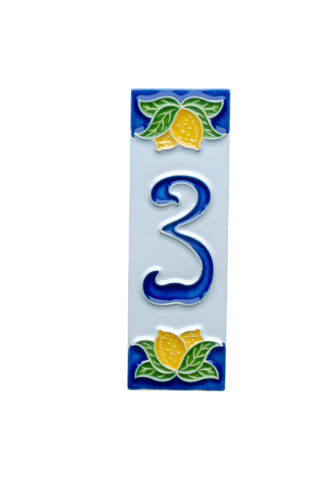 Mini Citrons | Numéro de porte en céramique avec cadre – 3 cm x 10 cm (1,18 x 3,94 po)