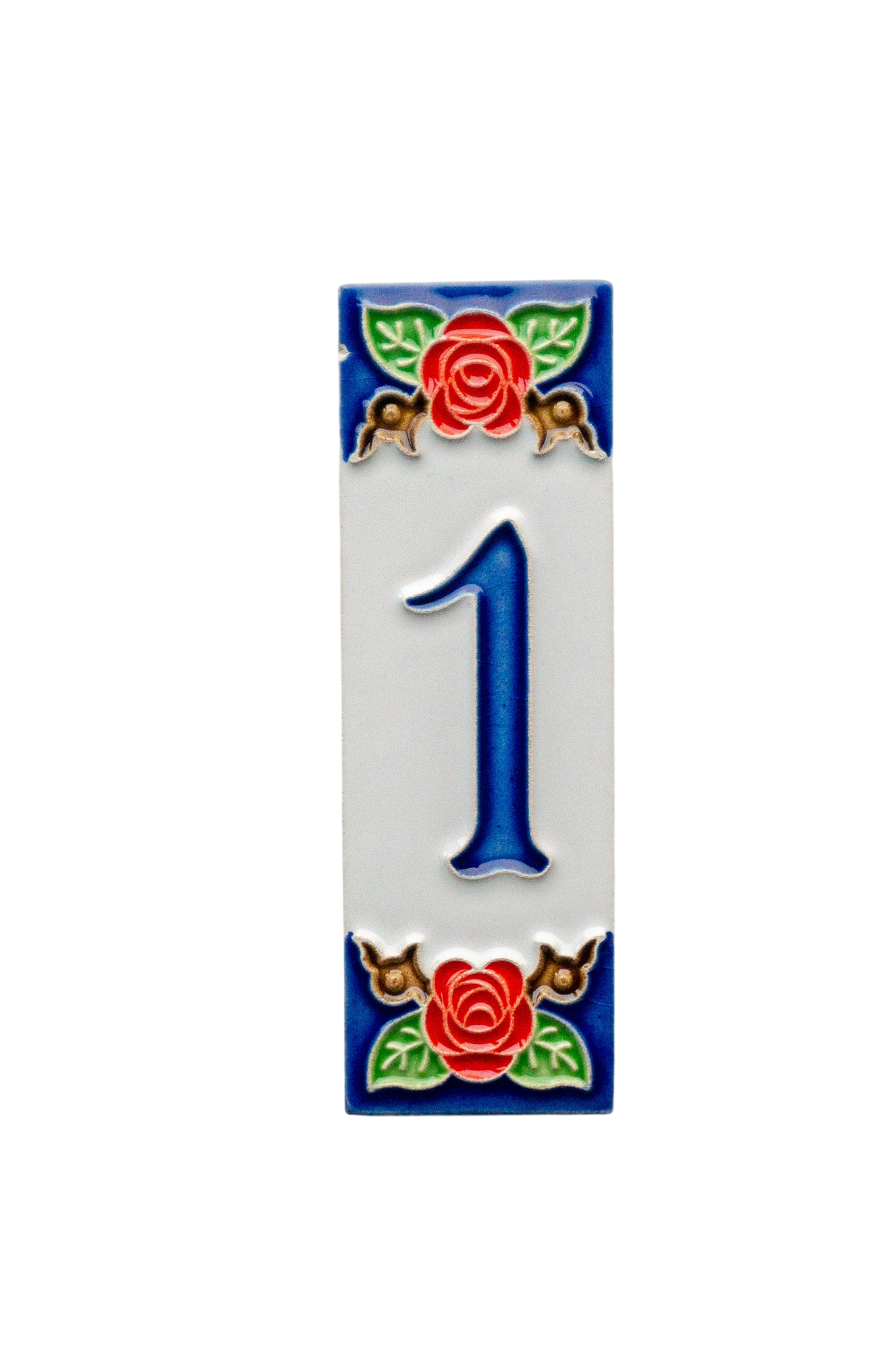 Mini Roja Rose | Numéro de porte en céramique avec cadre – 3 cm x 10 cm (1,18 po x 3,94 po)