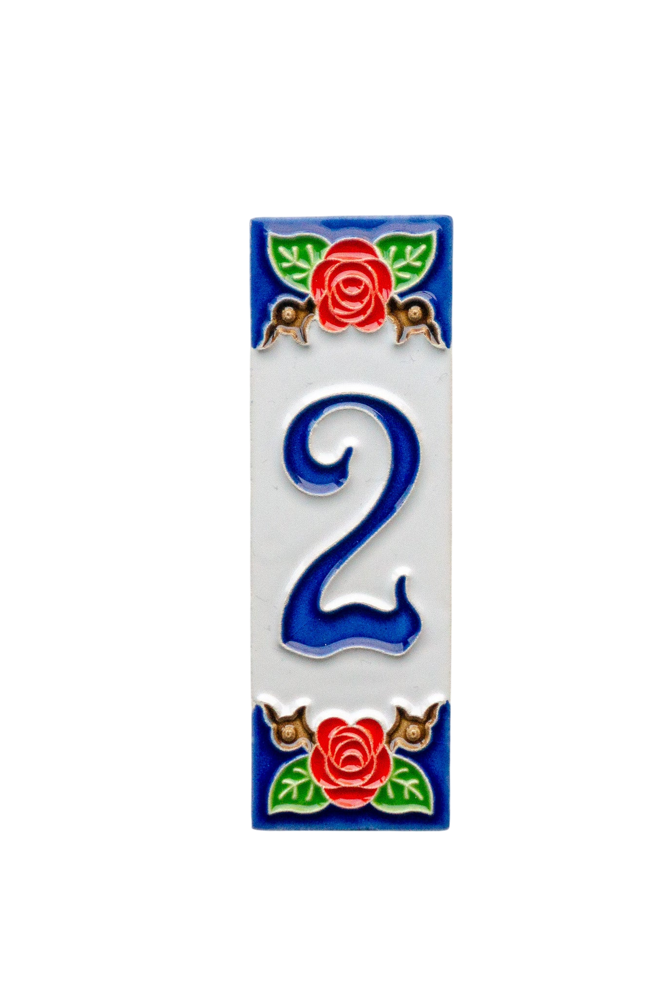 Mini Roja Rose | Numéro de porte en céramique avec cadre – 3 cm x 10 cm (1,18 po x 3,94 po)