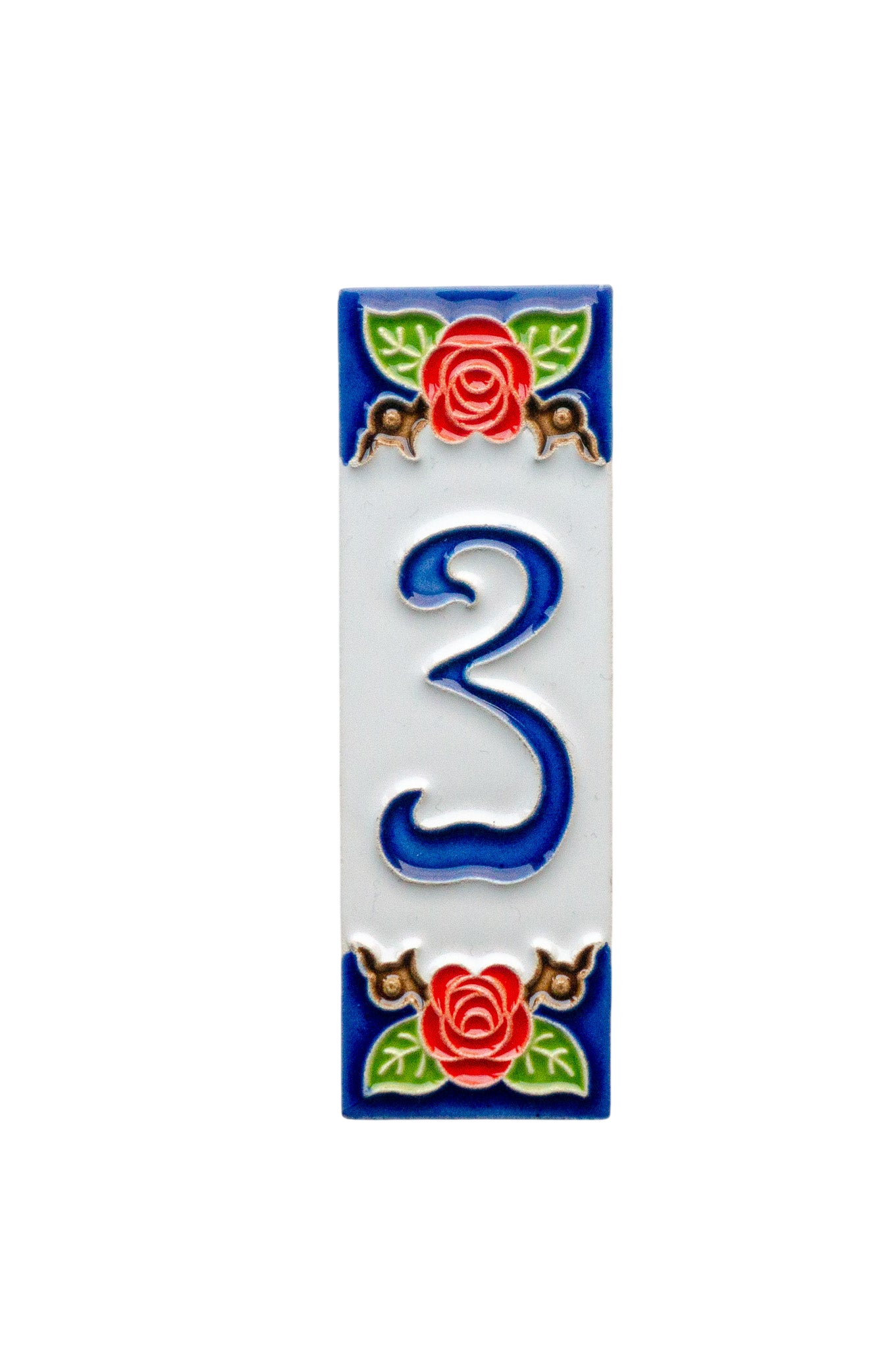 Mini Roja Rose | Numéro de porte en céramique avec cadre – 3 cm x 10 cm (1,18 po x 3,94 po)