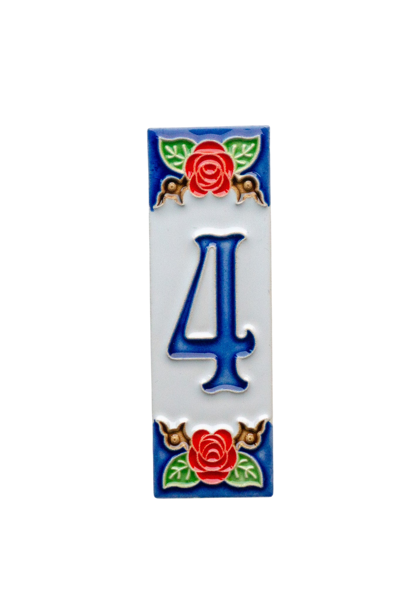 Roja Rose | Numéro de porte en céramique avec cadre – 4,7 cm x 15 cm (1,85 po x 5,91 po)