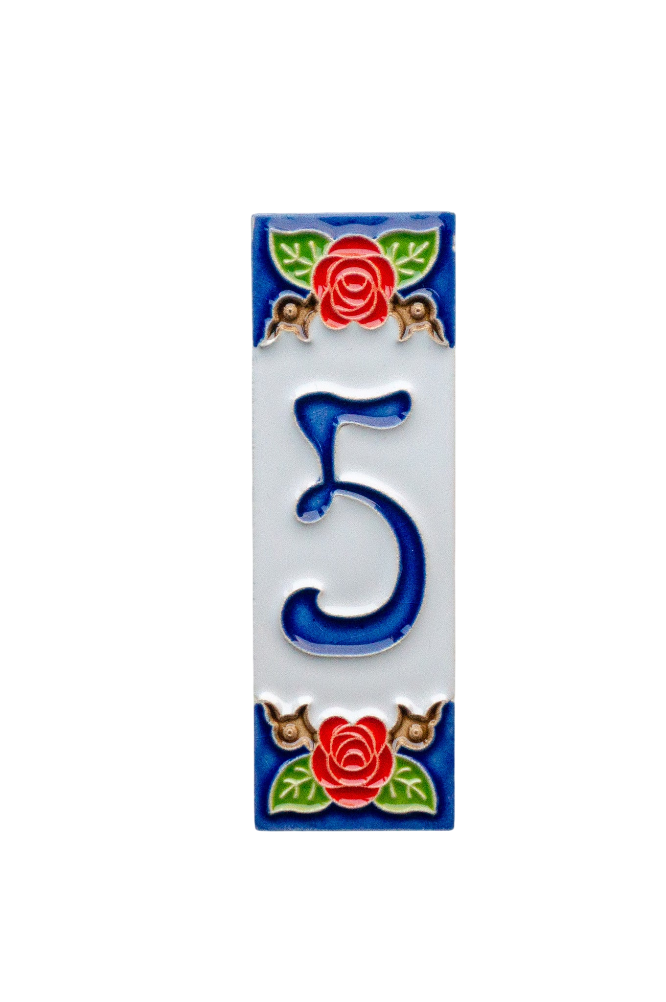 Mini Roja Rose | Numéro de porte en céramique avec cadre – 3 cm x 10 cm (1,18 po x 3,94 po)