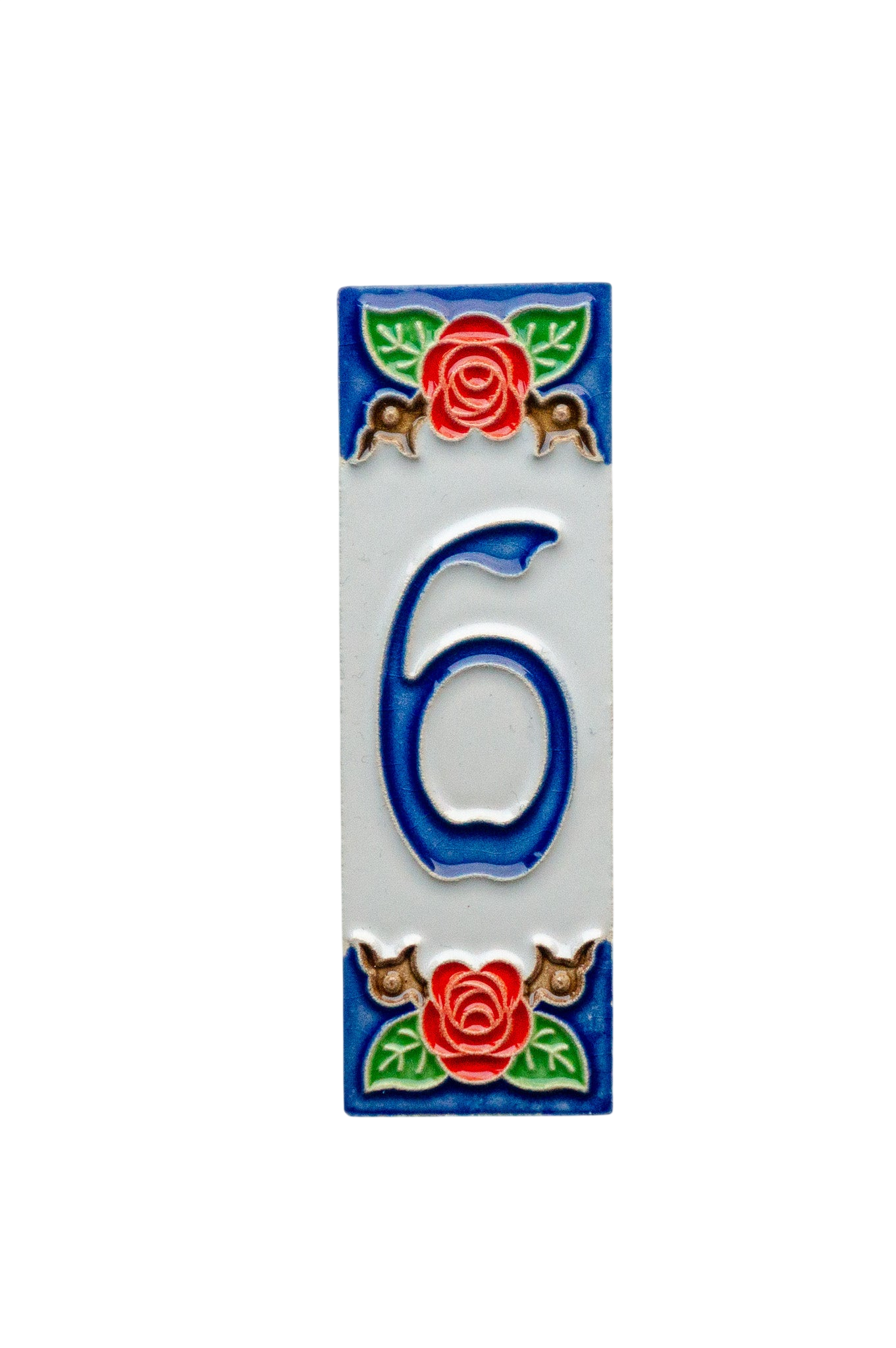 Mini Roja Rose | Numéro de porte en céramique avec cadre – 3 cm x 10 cm (1,18 po x 3,94 po)