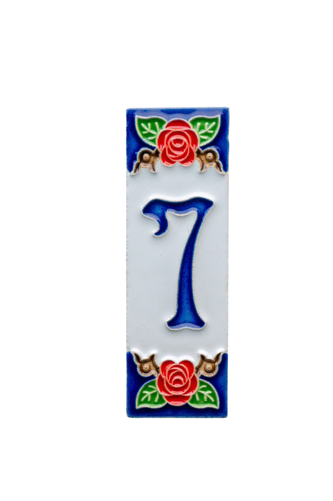 Roja Rose | Numéro de porte en céramique avec cadre – 4,7 cm x 15 cm (1,85 po x 5,91 po)