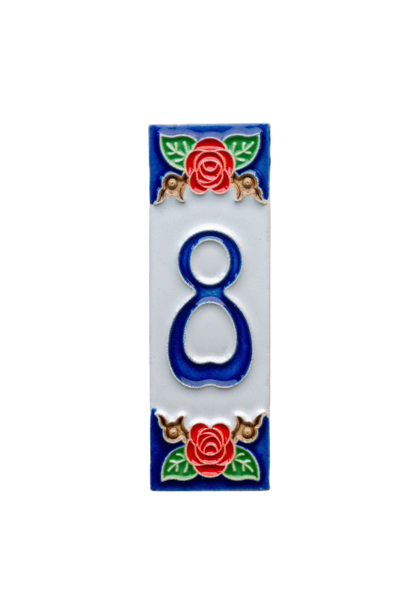 Mini Roja Rose | Numéro de porte en céramique avec cadre – 3 cm x 10 cm (1,18 po x 3,94 po)