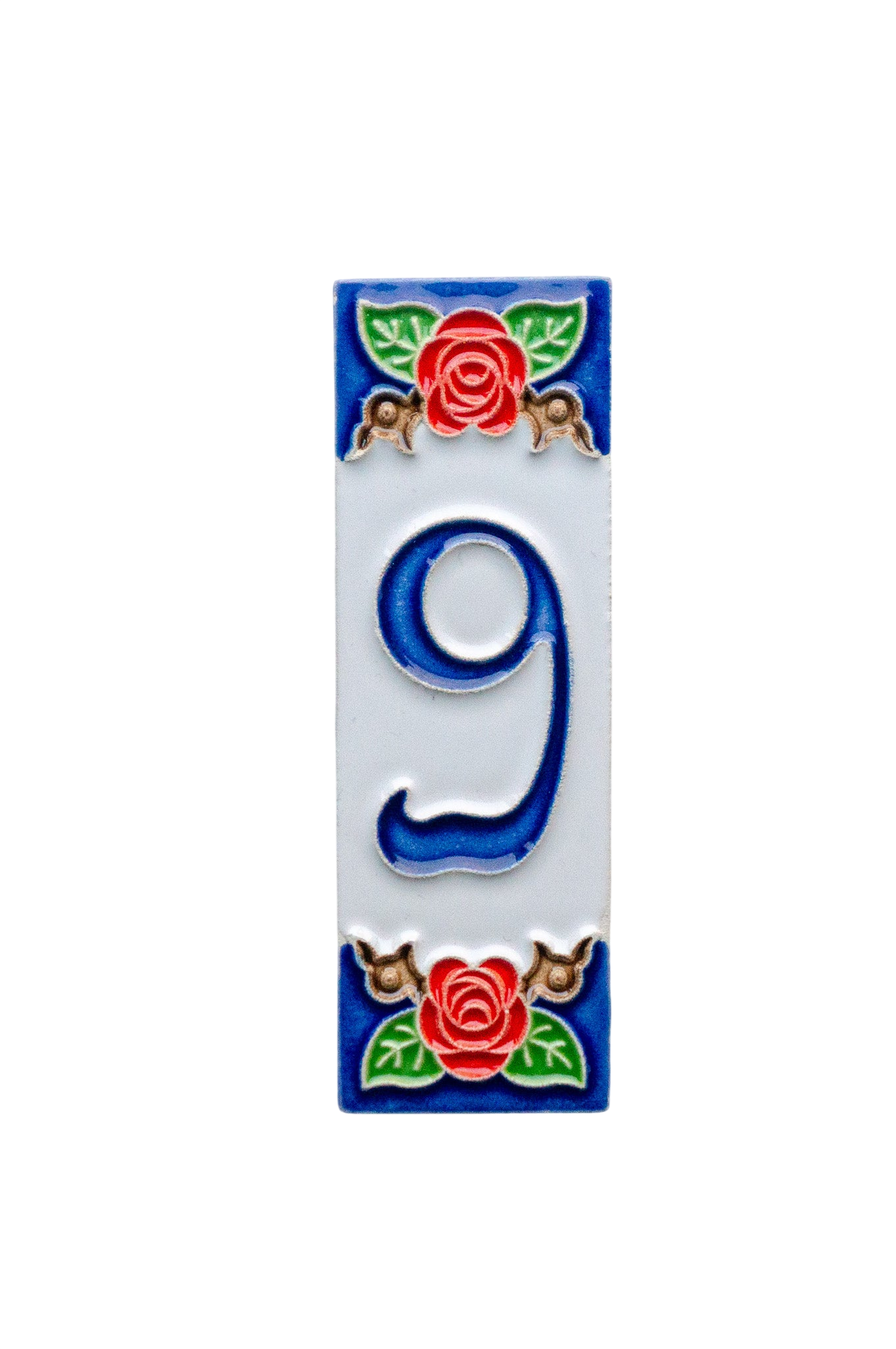 Mini Roja Rose | Numéro de porte en céramique avec cadre – 3 cm x 10 cm (1,18 po x 3,94 po)