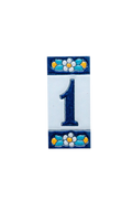 Mini numéro de porte en céramique à motif floral bleu | Cadre inclus – 3,5 cm x 7 cm (1,38 po x 2,76 po) 