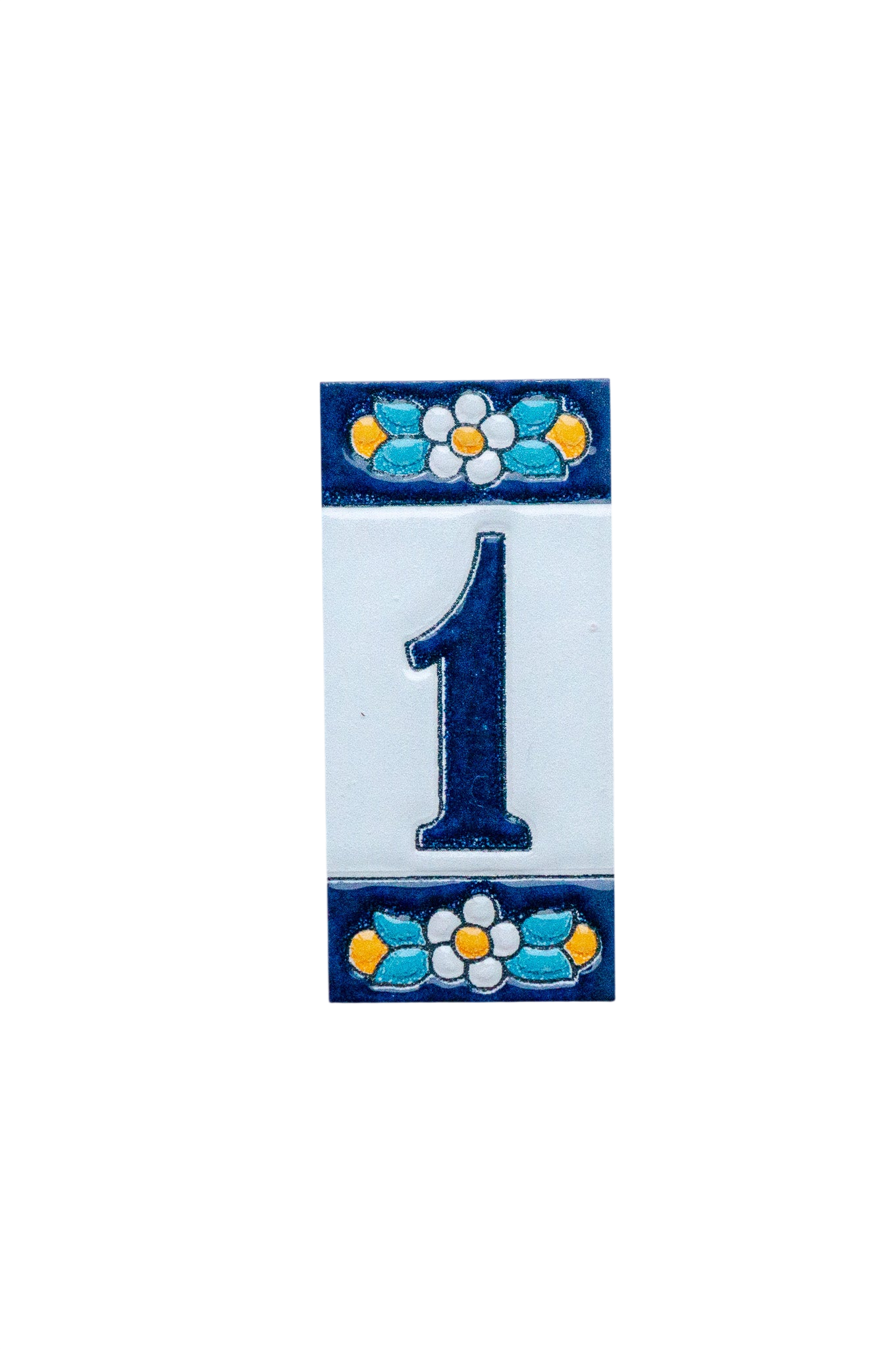 Mini numéro de porte en céramique à motif floral bleu | Cadre inclus – 3,5 cm x 7 cm (1,38 po x 2,76 po) 