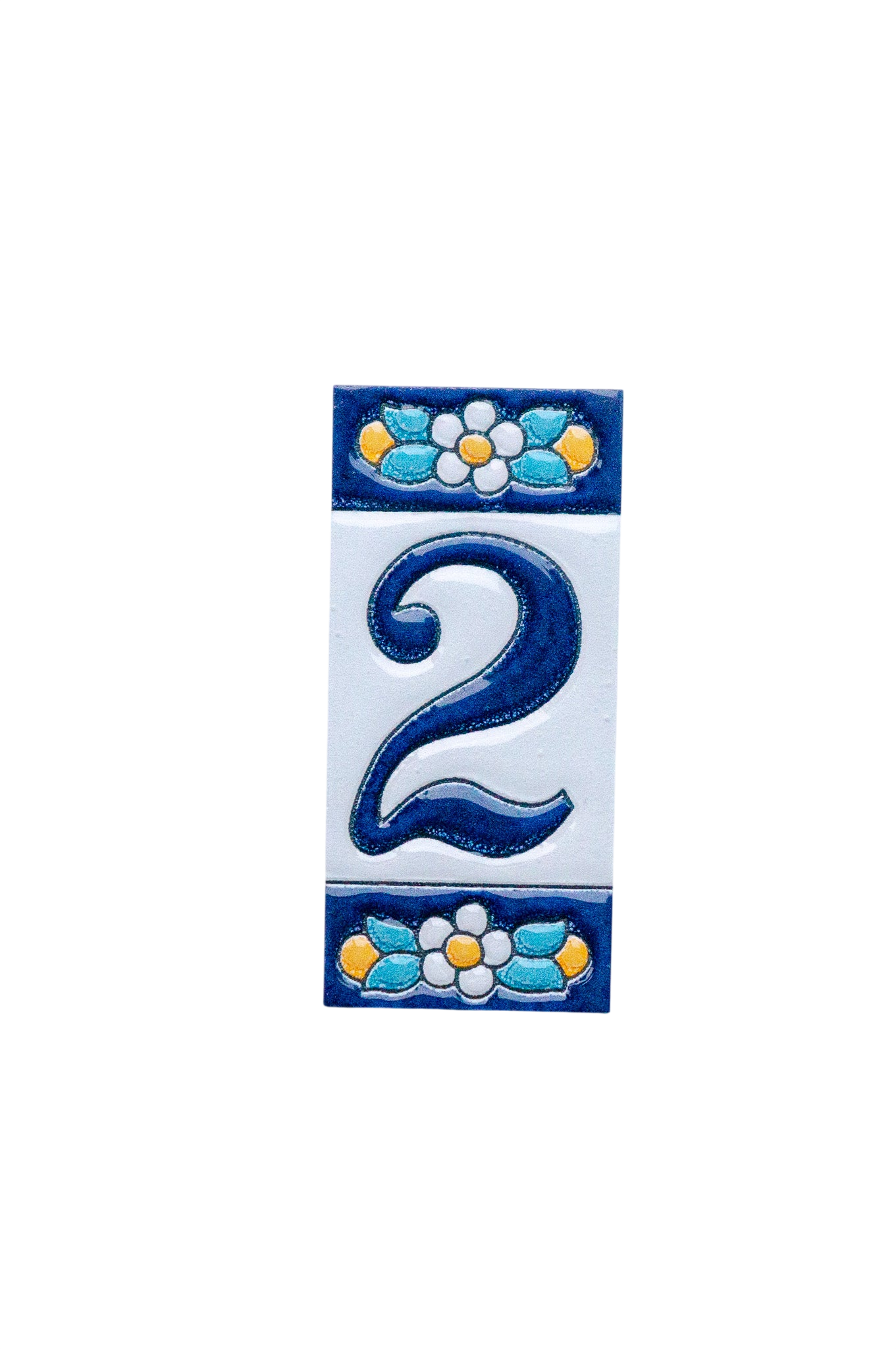 Mini numéro de porte en céramique à motif floral bleu | Cadre inclus – 3,5 cm x 7 cm (1,38 po x 2,76 po) 