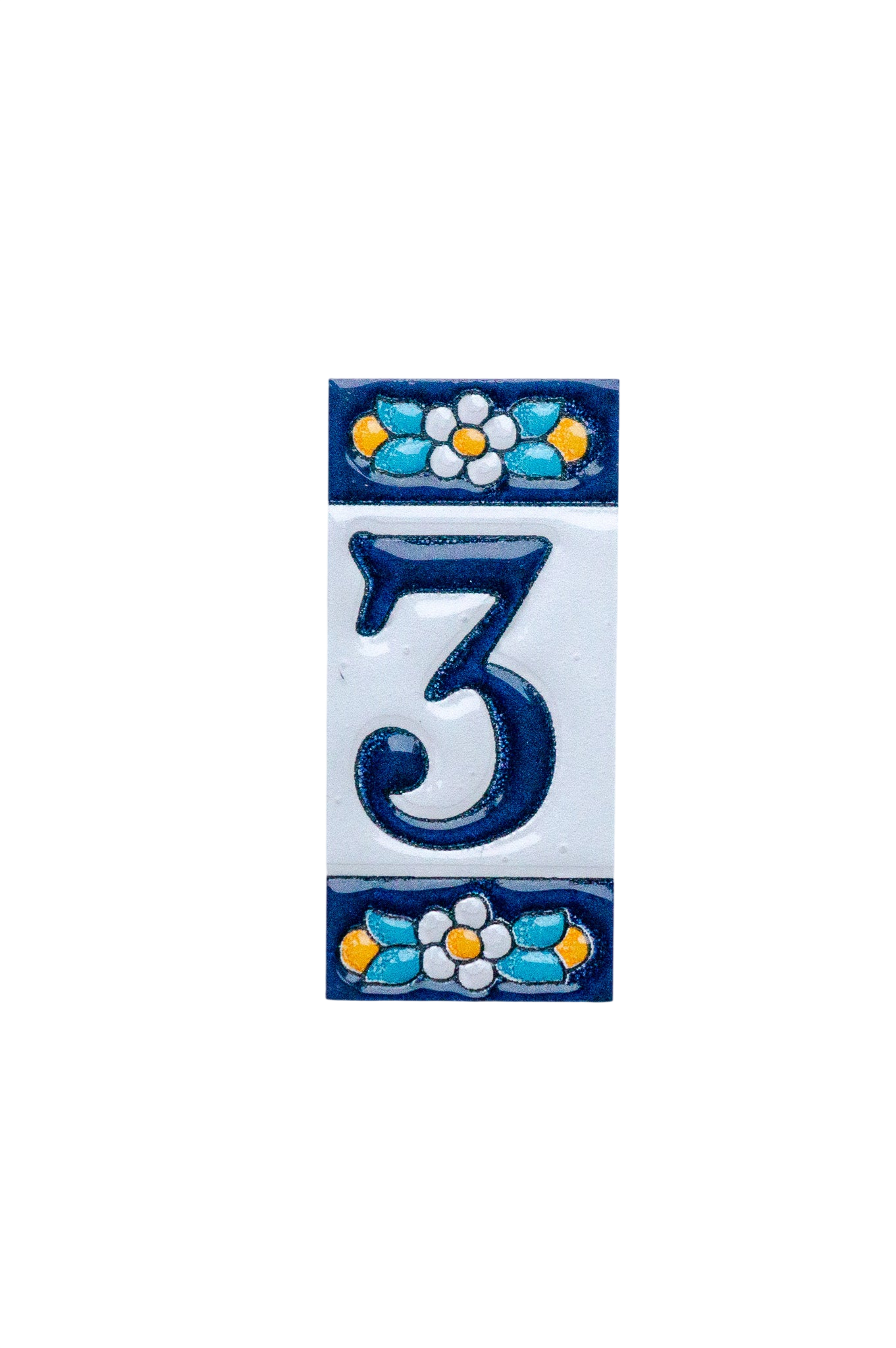 Mini numéro de porte en céramique à motif floral bleu | Cadre inclus – 3,5 cm x 7 cm (1,38 po x 2,76 po) 