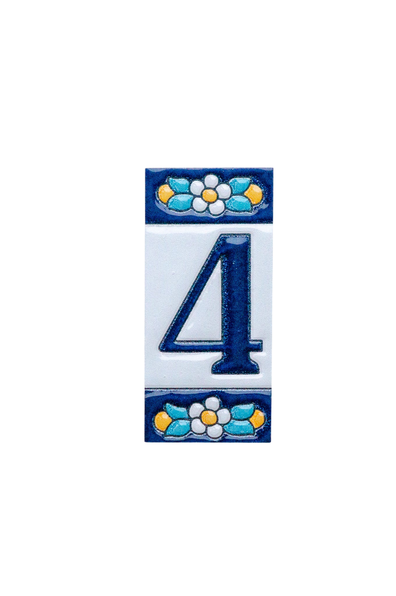 Mini numéro de porte en céramique à motif floral bleu | Cadre inclus – 3,5 cm x 7 cm (1,38 po x 2,76 po) 