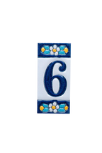 Mini numéro de porte en céramique à motif floral bleu | Cadre inclus – 3,5 cm x 7 cm (1,38 po x 2,76 po) 
