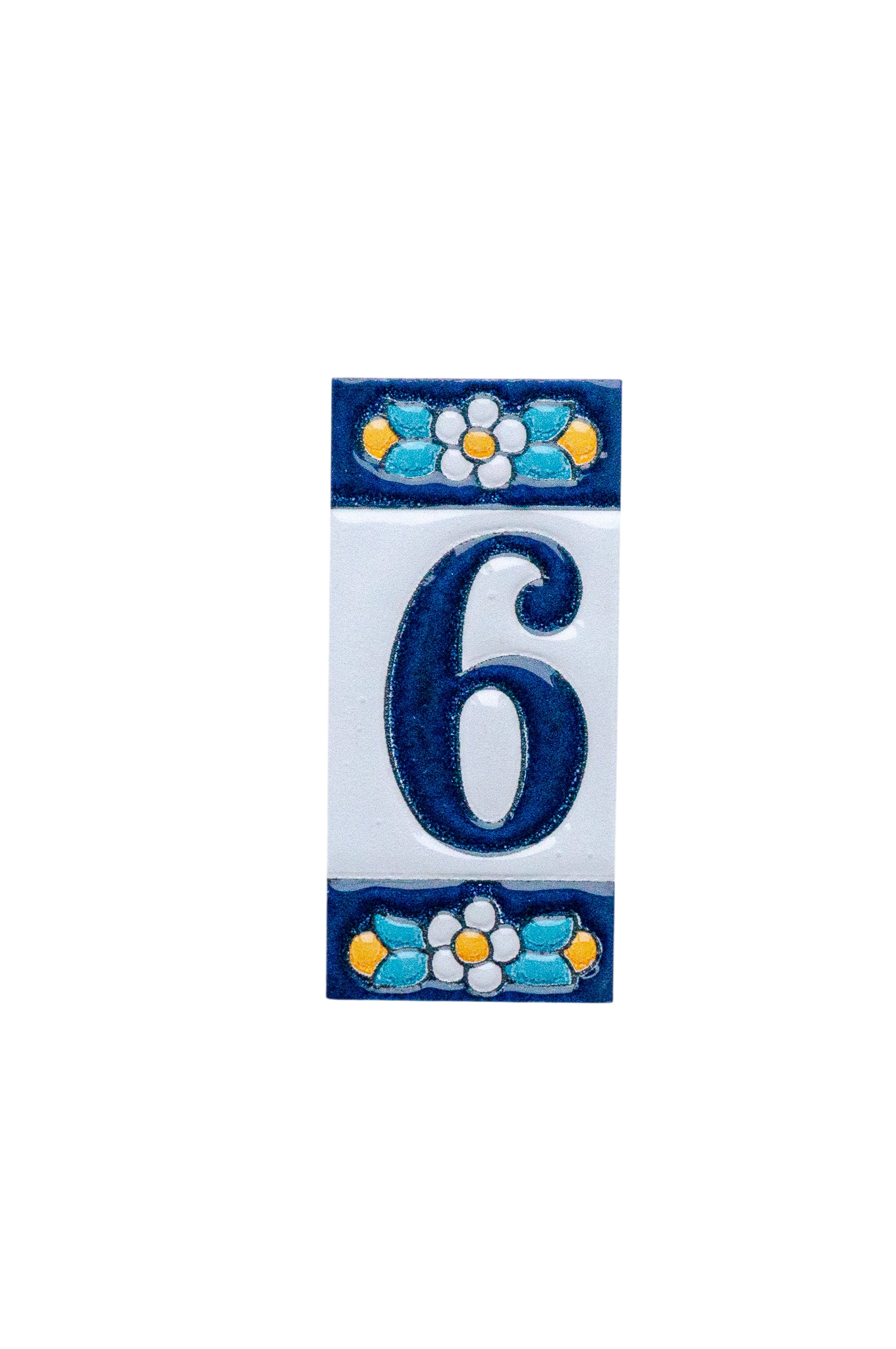Mini numéro de porte en céramique à motif floral bleu | Cadre inclus – 3,5 cm x 7 cm (1,38 po x 2,76 po) 