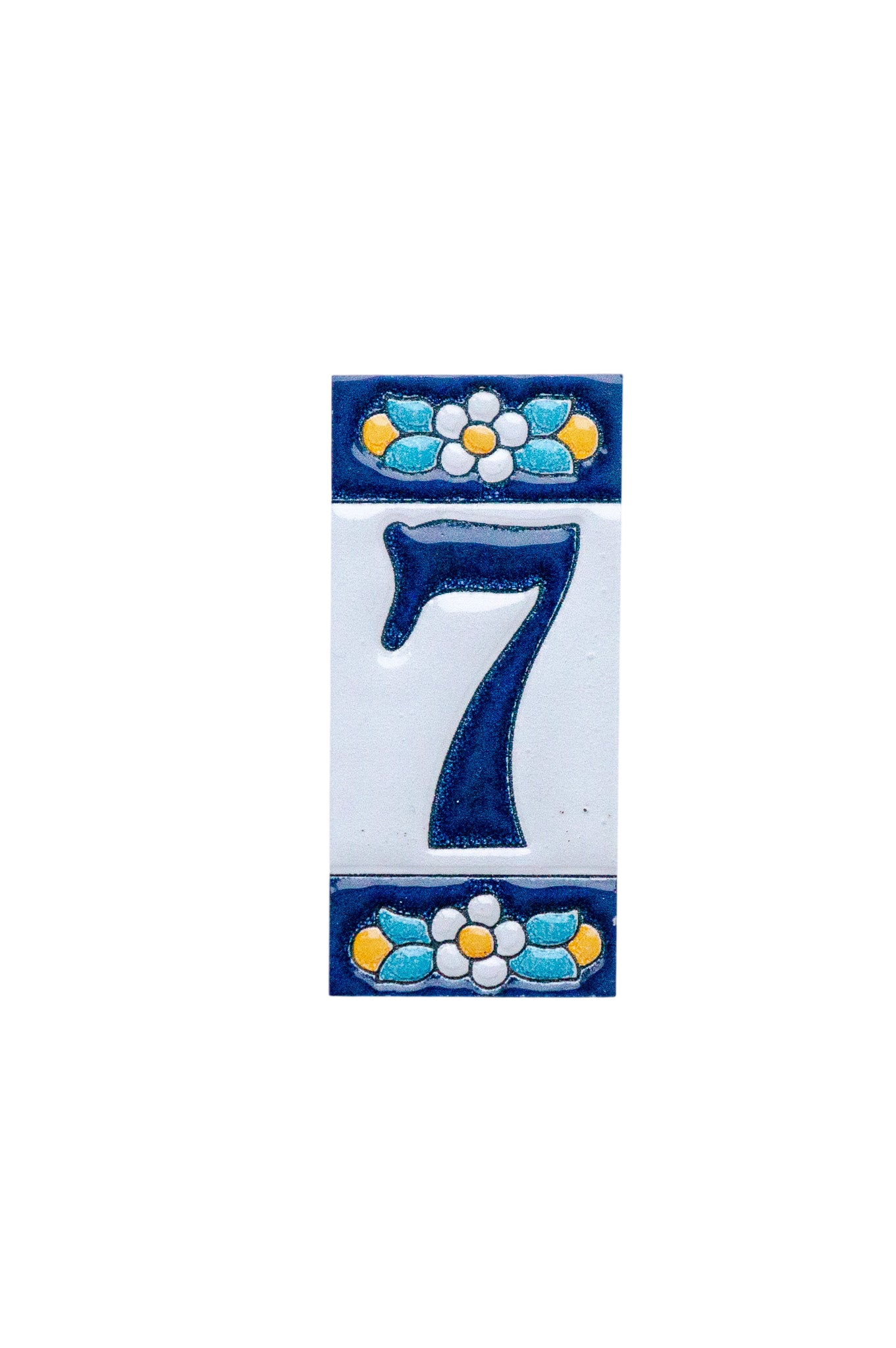 Mini numéro de porte en céramique à motif floral bleu | Cadre inclus – 3,5 cm x 7 cm (1,38 po x 2,76 po) 