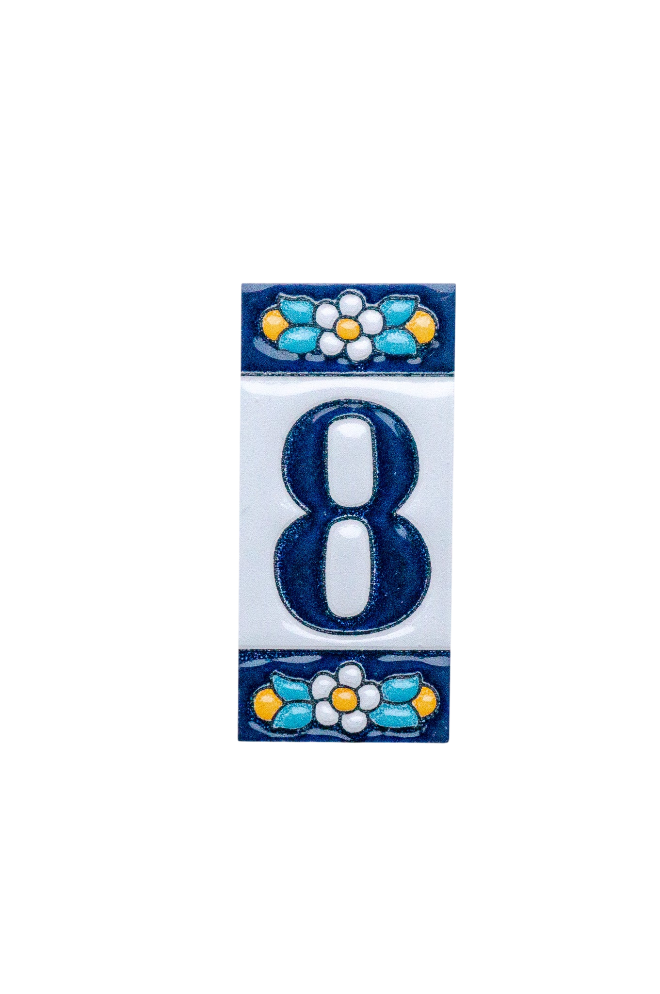 Mini numéro de porte en céramique à motif floral bleu | Cadre inclus – 3,5 cm x 7 cm (1,38 po x 2,76 po) 