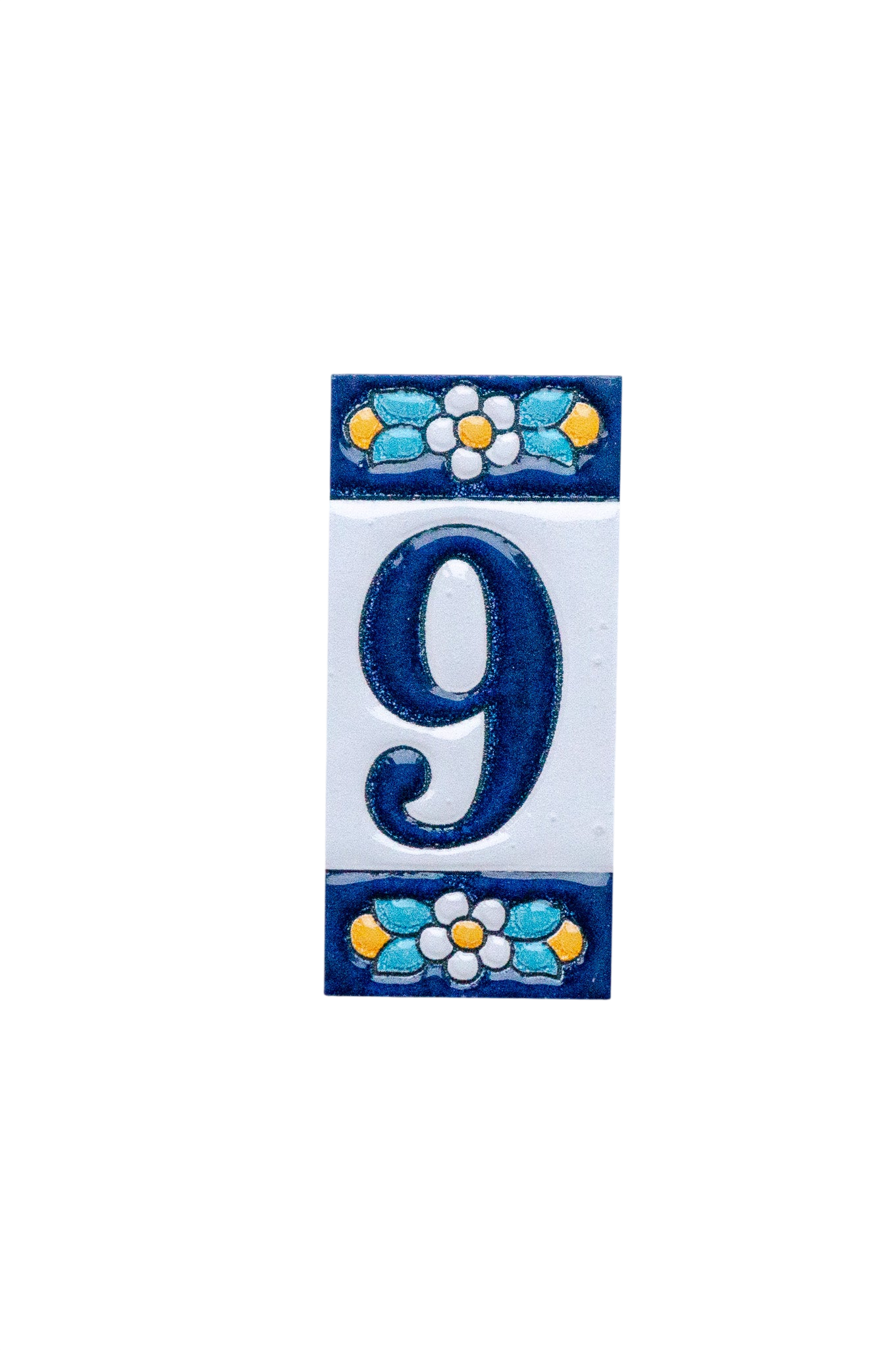 Mini numéro de porte en céramique à motif floral bleu | Cadre inclus – 3,5 cm x 7 cm (1,38 po x 2,76 po) 
