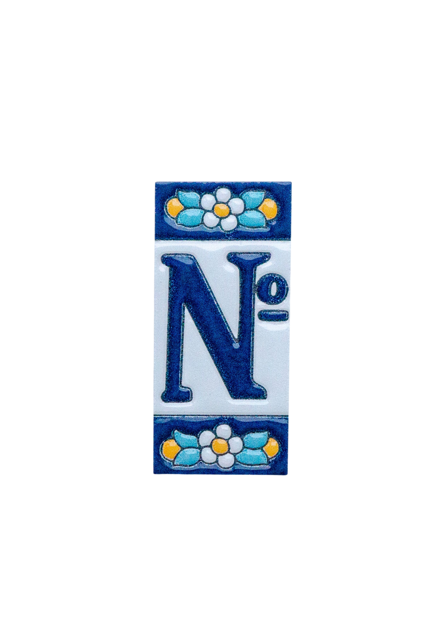 Mini numéro de porte en céramique à motif floral bleu | Cadre inclus – 3,5 cm x 7 cm (1,38 po x 2,76 po) 