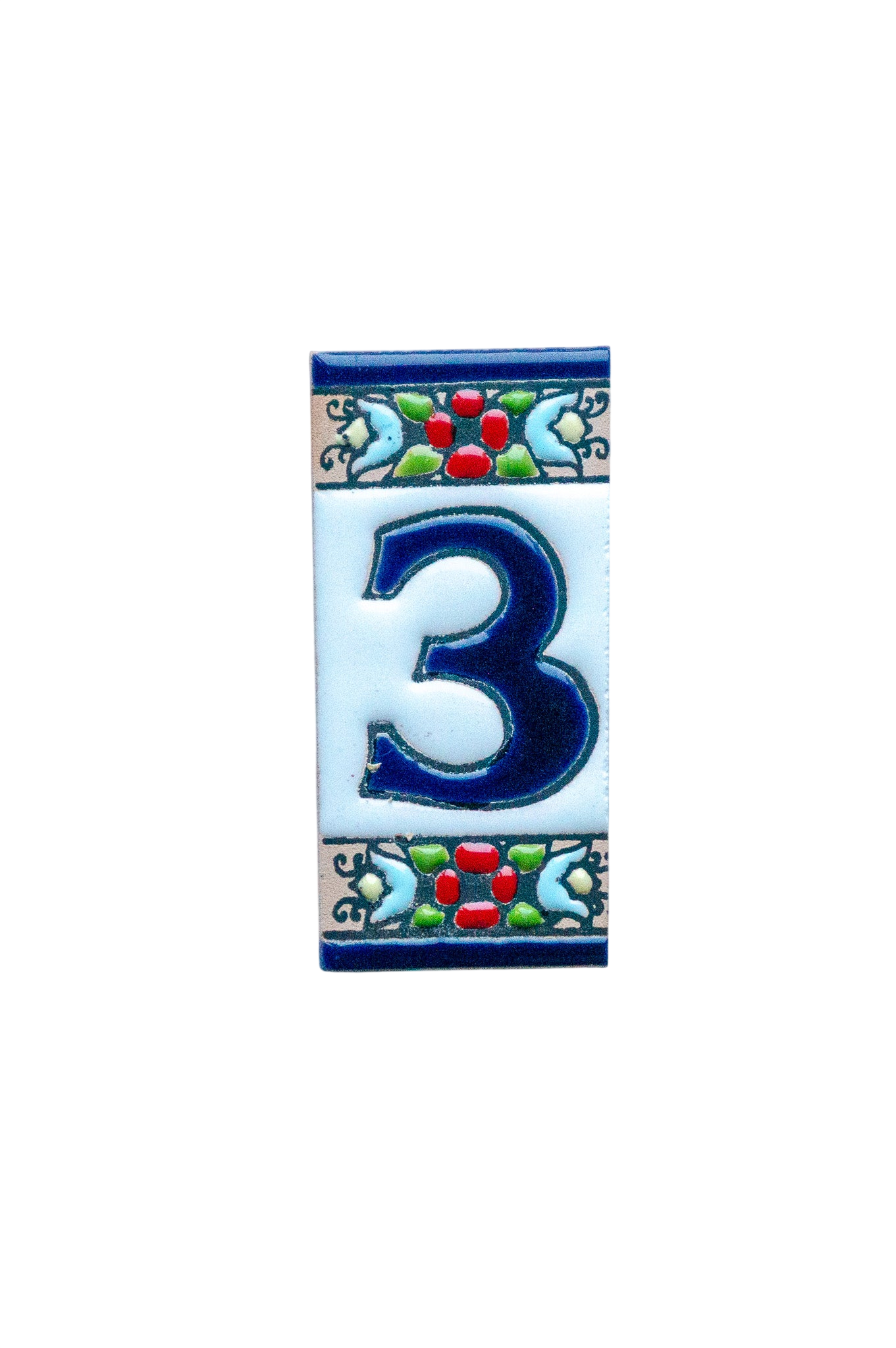 Mini motif floral | Numéro de porte en céramique avec cadre – 3,5 cm x 7 cm (1,38 po x 2,76 po)