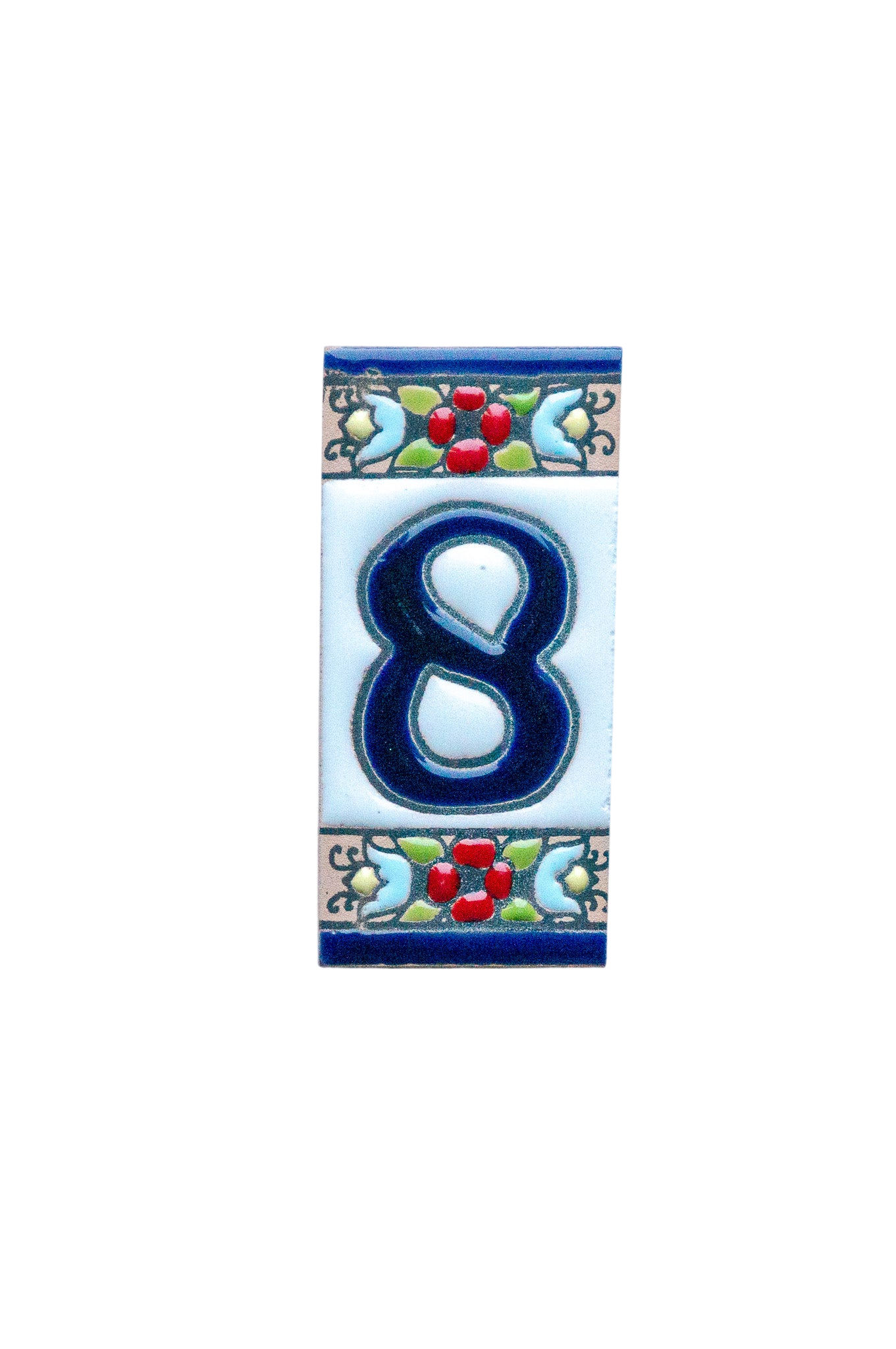 Mini motif floral | Numéro de porte en céramique avec cadre – 3,5 cm x 7 cm (1,38 po x 2,76 po)