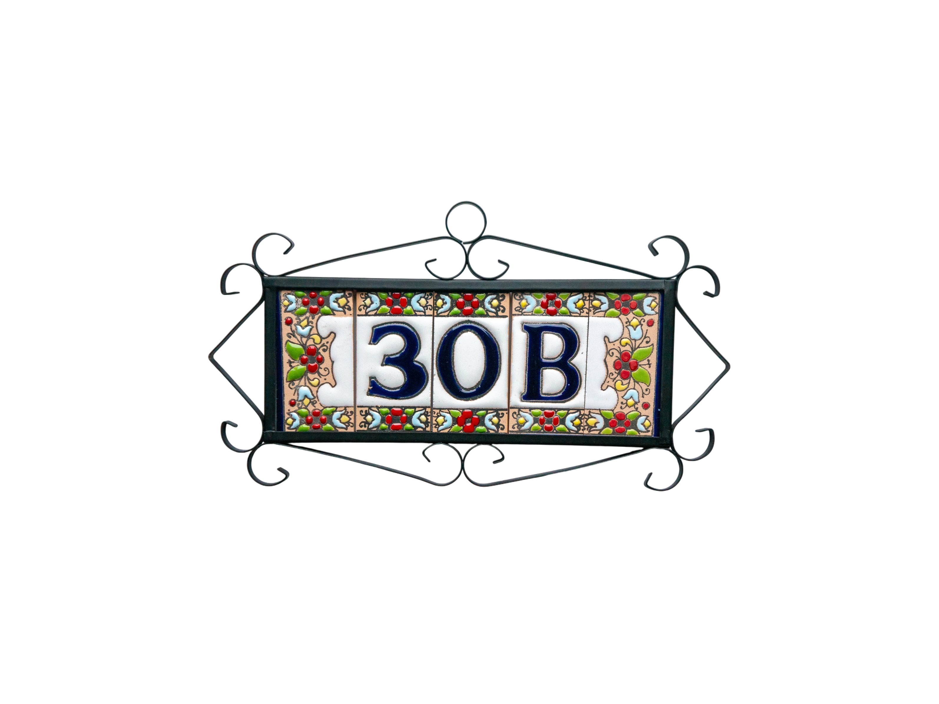 Mini motif floral | Numéro de porte en céramique avec cadre – 3,5 cm x 7 cm (1,38 po x 2,76 po)