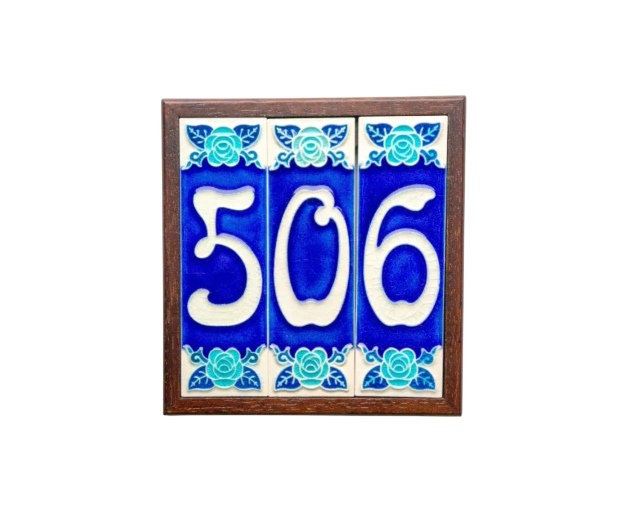Sapphire Rose | Ceramic Door Number Tile & Frame – 4.7cm x 15cm (1.85" x 5.91")