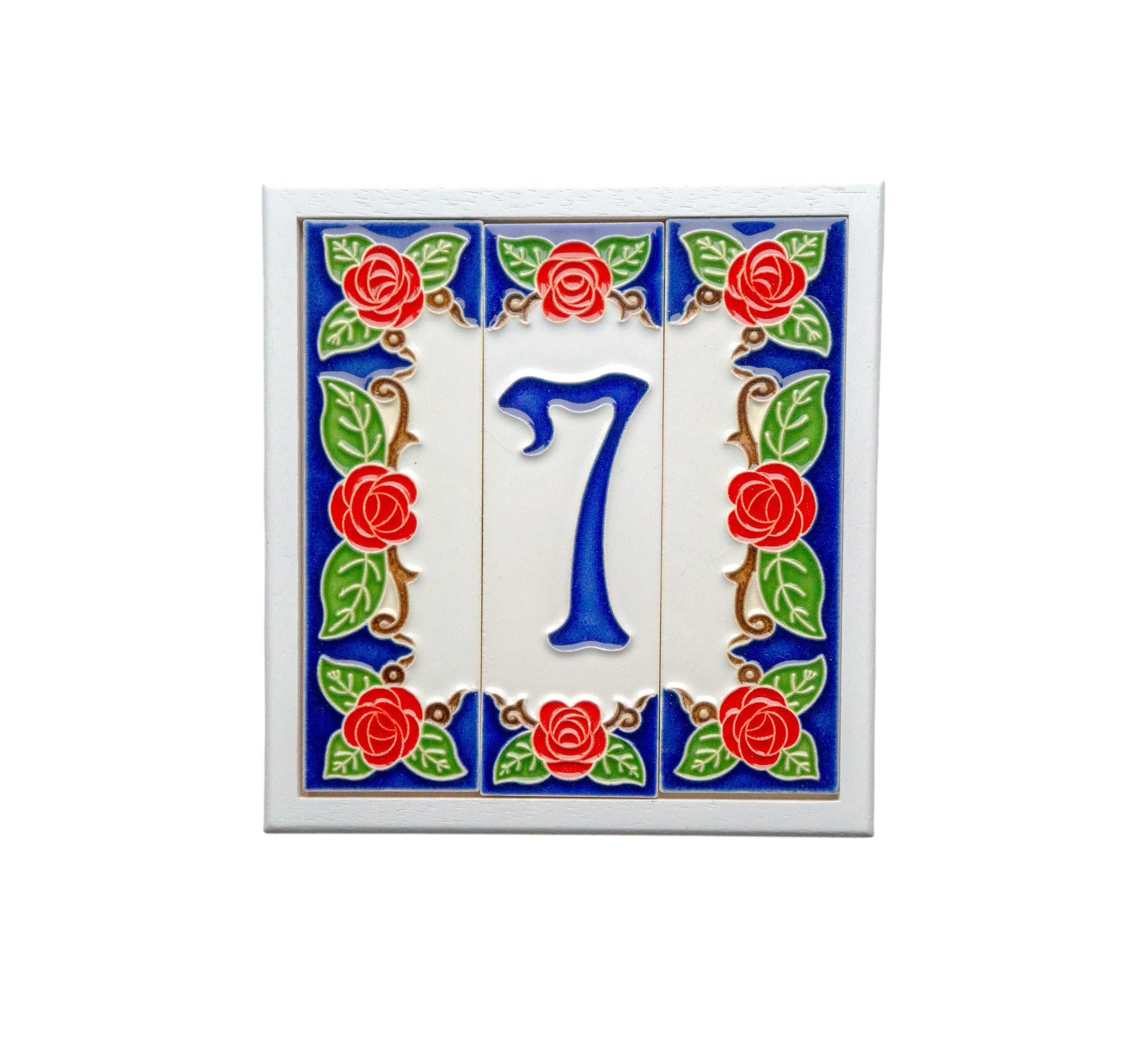 Roja Rose | Numéro de porte en céramique avec cadre – 4,7 cm x 15 cm (1,85 po x 5,91 po)