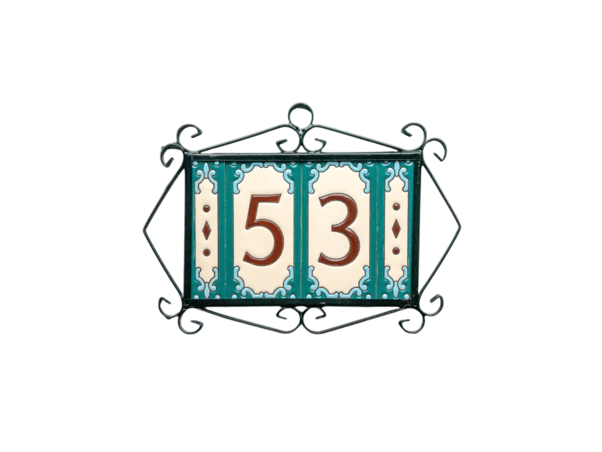 Jacho Turquoise | Ceramic Door Number Tile & Frame – 5.5cmx11cm (2.17"x4.33")