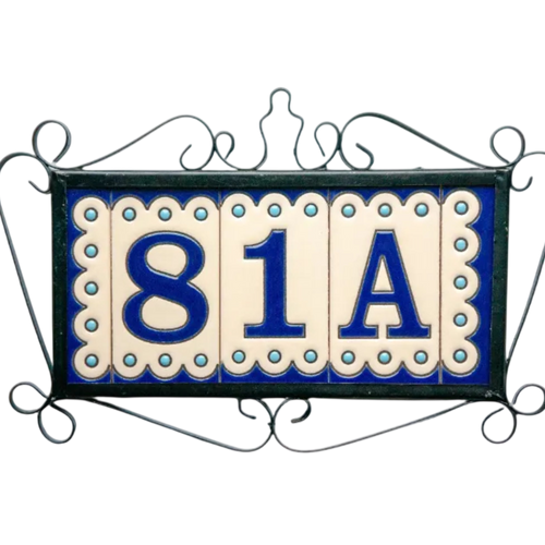 Desora Blue Ceramic House Number Tile Plaque & Frame – 5.5cm x 11cm (2.17" x 4.33")
