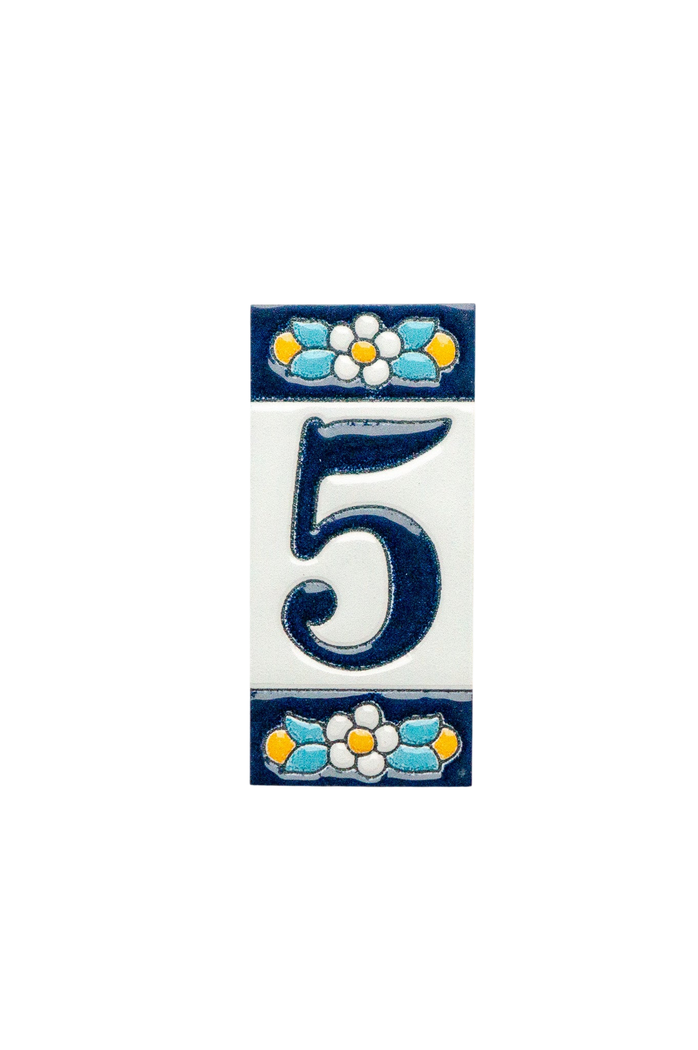 Mini numéro de porte en céramique à motif floral bleu | Cadre inclus – 3,5 cm x 7 cm (1,38 po x 2,76 po) 