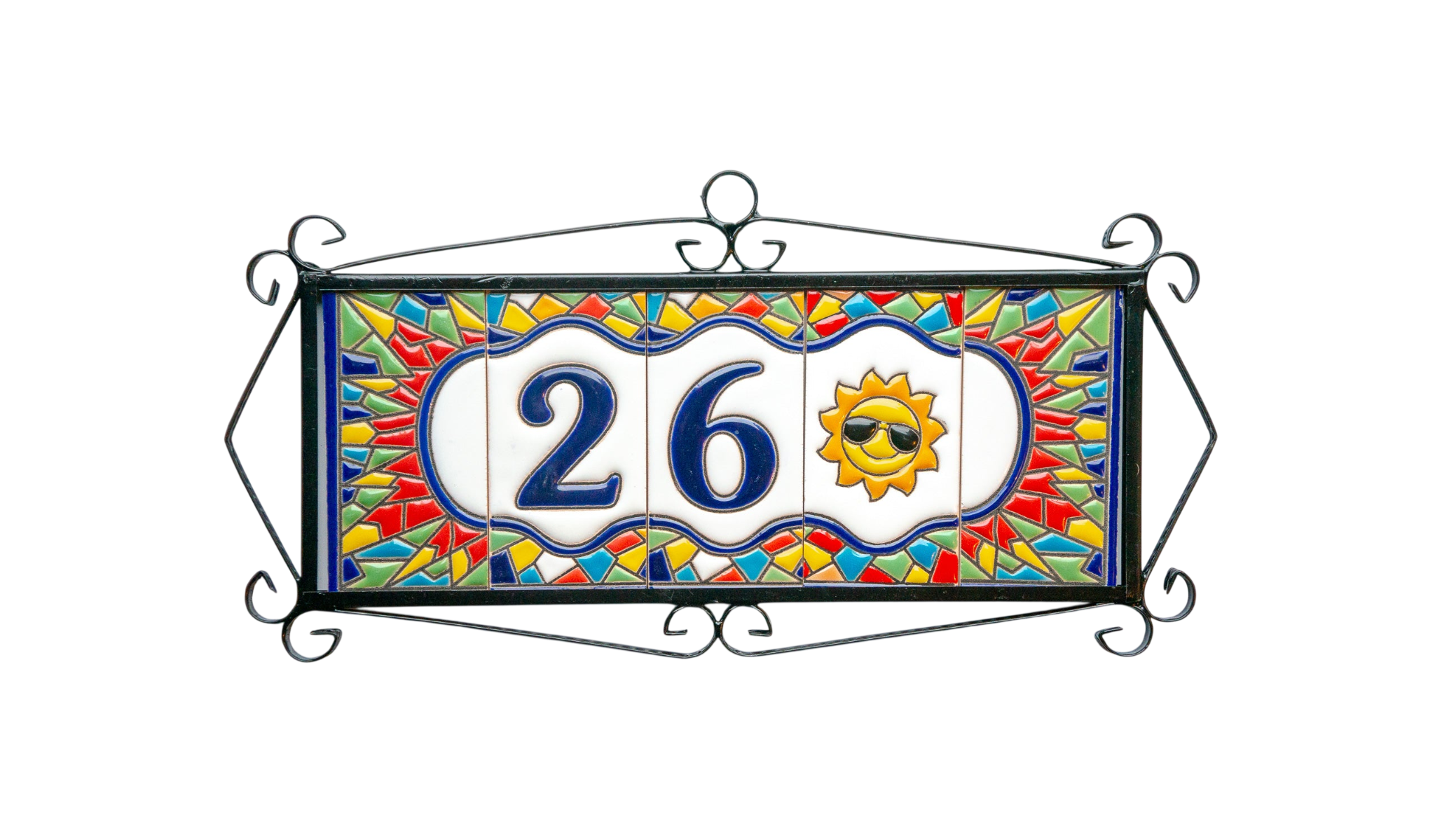 Numéro de porte en céramique avec cadre « Sunburst » – 5,5 cm x 11 cm (2,17 po x 4,33 po)